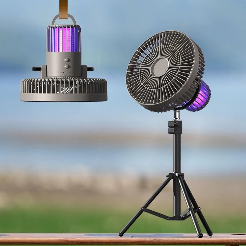 Portable Camping Fan with Bug Zapper, LED Light & USB Phone Charger - Perfect for Outdoor Adventures, Backyard BBQs, and Emergency Power Outages