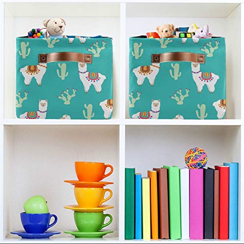 SEULIFE Large Foldable Storage Basket Organizer - 2 Pack Collapsible Cactus & Llama Alpaca Design, Kids Toy Storage Box with Handles for Nursery, Bathroom, Closet Organization | Perfect for Home Decor & Playroom Storage