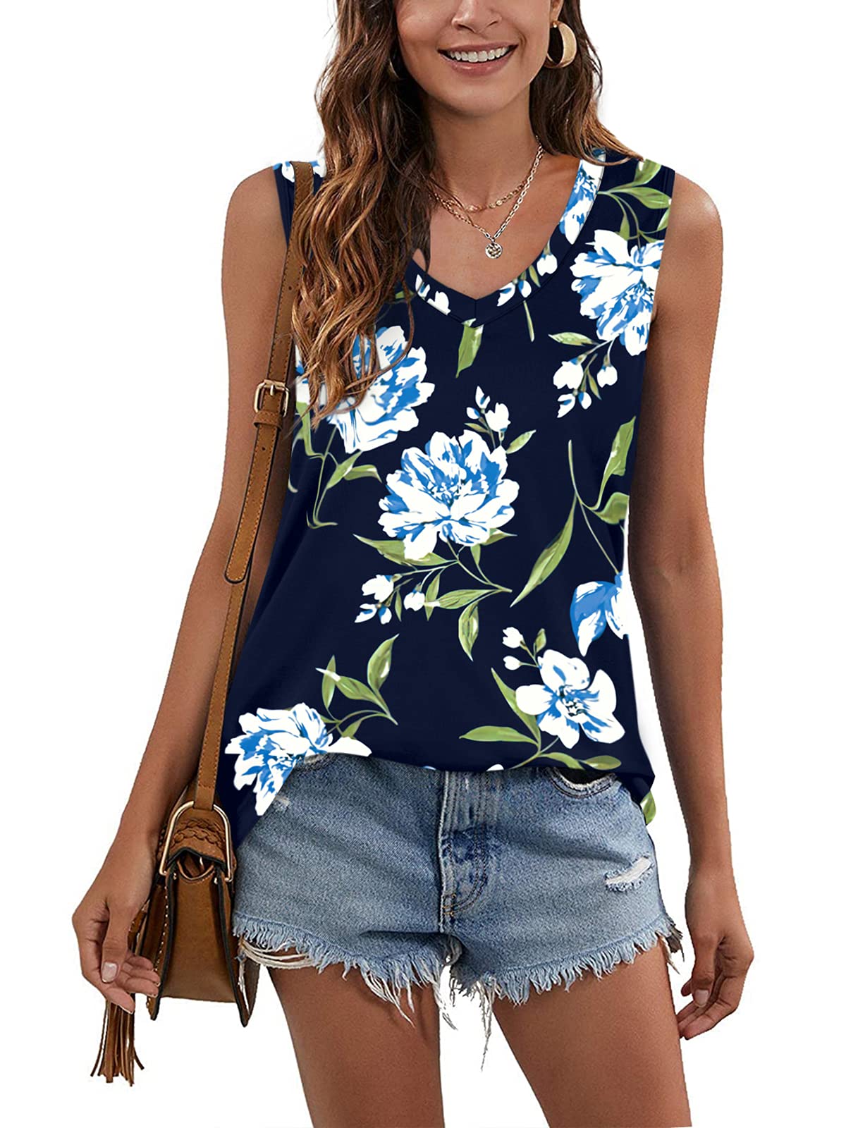 Trendy Women's V-Neck Sleeveless Tank Tops - SAMPEEL Summer Casual Tee Shirts for Women | Perfect for Beach, Gym, Yoga & Everyday Wear