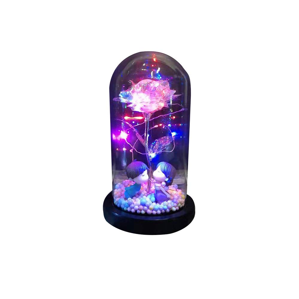 Galaxy Gold Dipped Rose Flower with LED Fairy Lights in Glass Dome on Wooden Base - Romantic Valentine's Day & Anniversary Gift for Her, Perfect for Bedroom Decor, Wedding Centerpiece, and Special Occasion Surprise