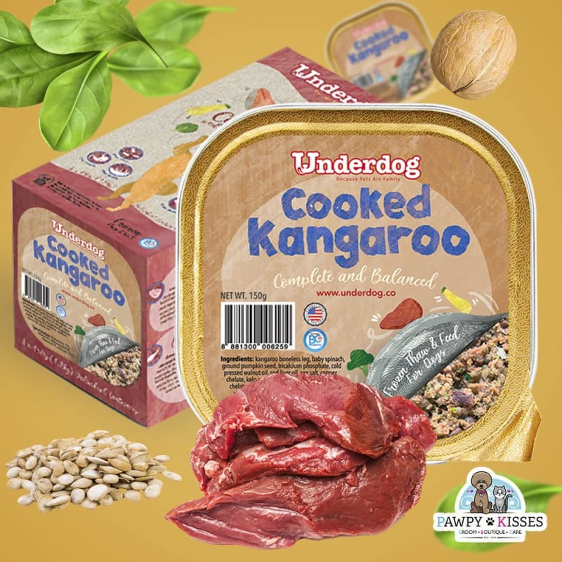 Premium Underdog Cooked Kangaroo Fresh Frozen Dog Food - 1.2kg High-Protein Meal for Active Dogs - Perfect for Training Rewards & Sensitive Stomachs