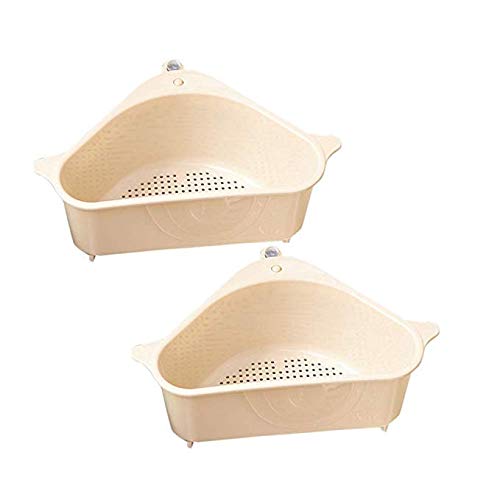 2-Pack Triangle Sink Basket Sponge Holder - Multifunctional Drain Shelf with Suction Cups for Kitchen & Bathroom Organization - Perfect for Sponges, Soap, and Utensils (Beige)