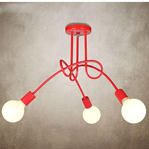 Modern Cute Simple Design 3-Light Ceiling Chandelier for Bedroom, Kids Room & Study Room - Metal Fixture with Red Shades | Perfect for Girls' & Boys' Rooms, Dorm Decor & Cozy Reading Spaces