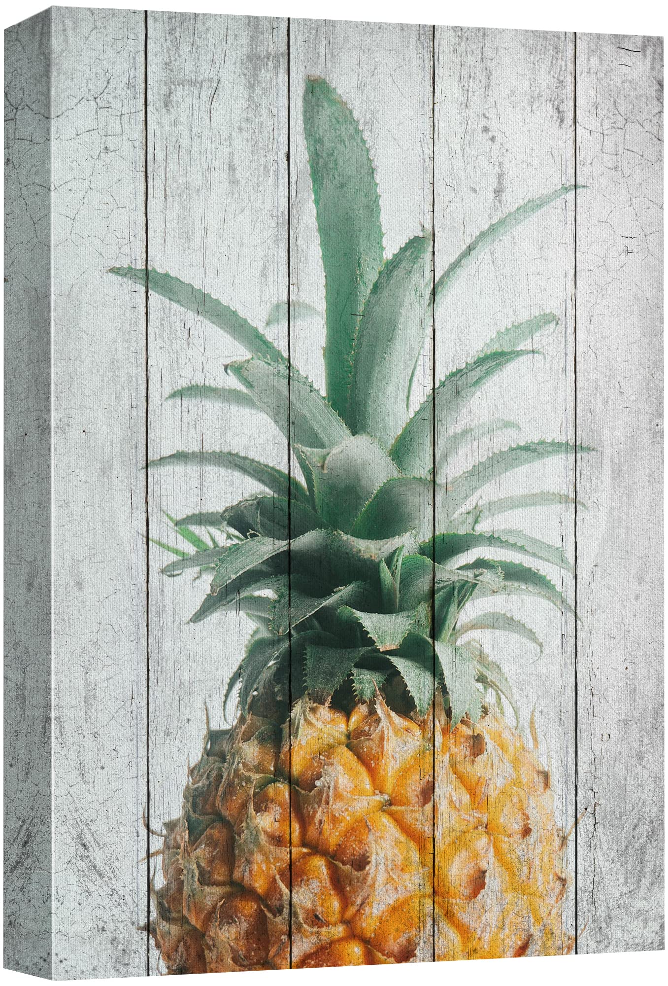 Vibrant Pineapple Canvas Wall Art - Retro Wood Panel Fruit Cooking Digital Print - Modern Bohemian Chic Decor for Kitchen, Living Room, Bedroom & Office - 32