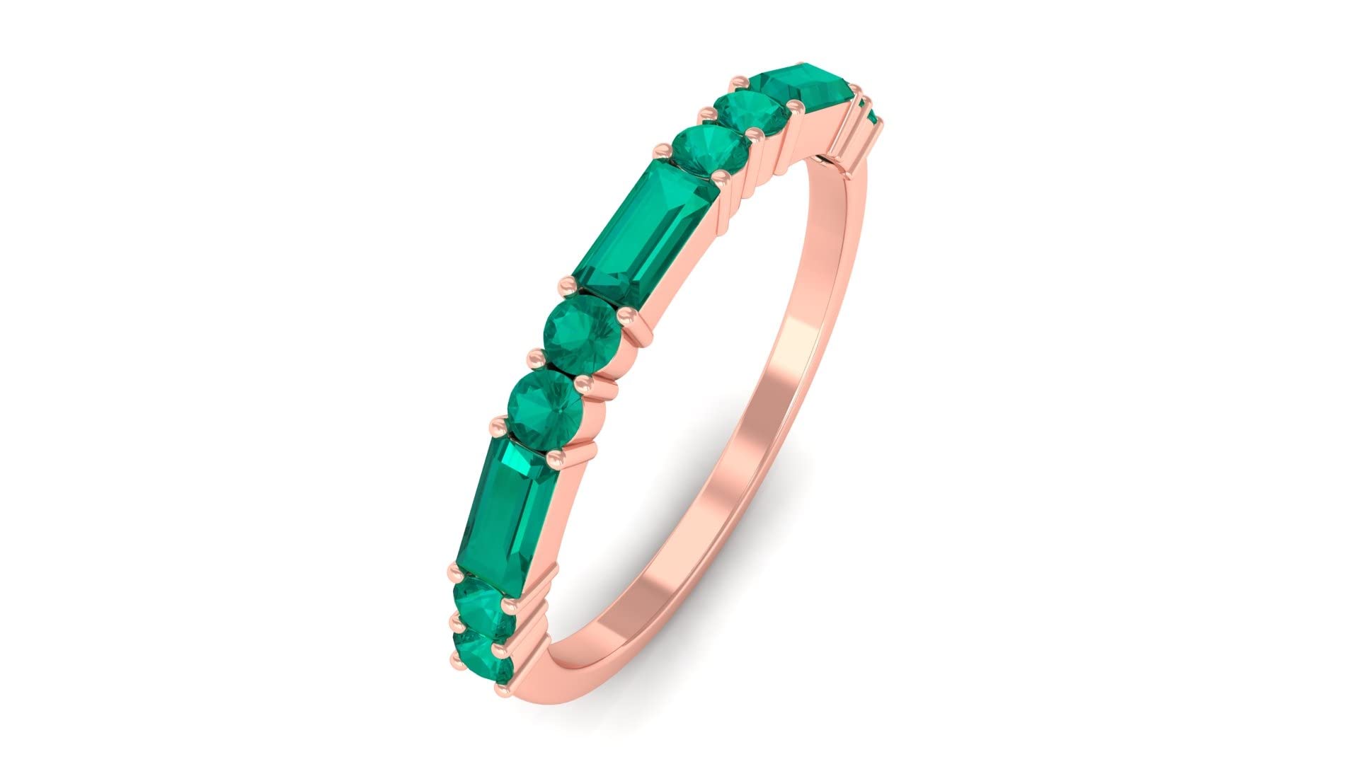 3/4 CT Lab-Created Emerald Half Eternity Ring - 14K Solid Gold Baguette & Round Cut Gemstone Ring for Women - Perfect for Anniversary, Engagement & Special Occasion Gifts
