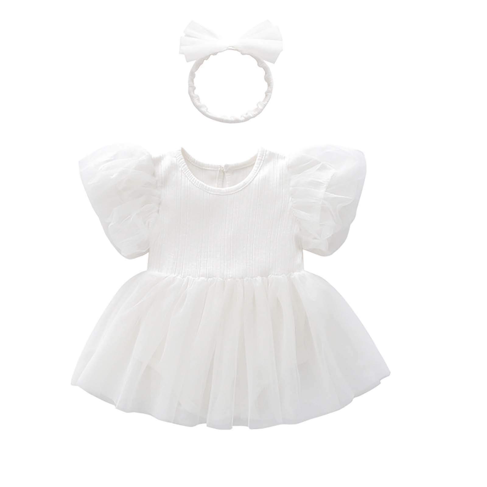 Kaerm Toddler Baby Girls Puff Sleeve Romper Princess Tutu Dress with Headband - Cute Flower Girl Outfit for Wedding, Party, Birthday & Photo Shoots