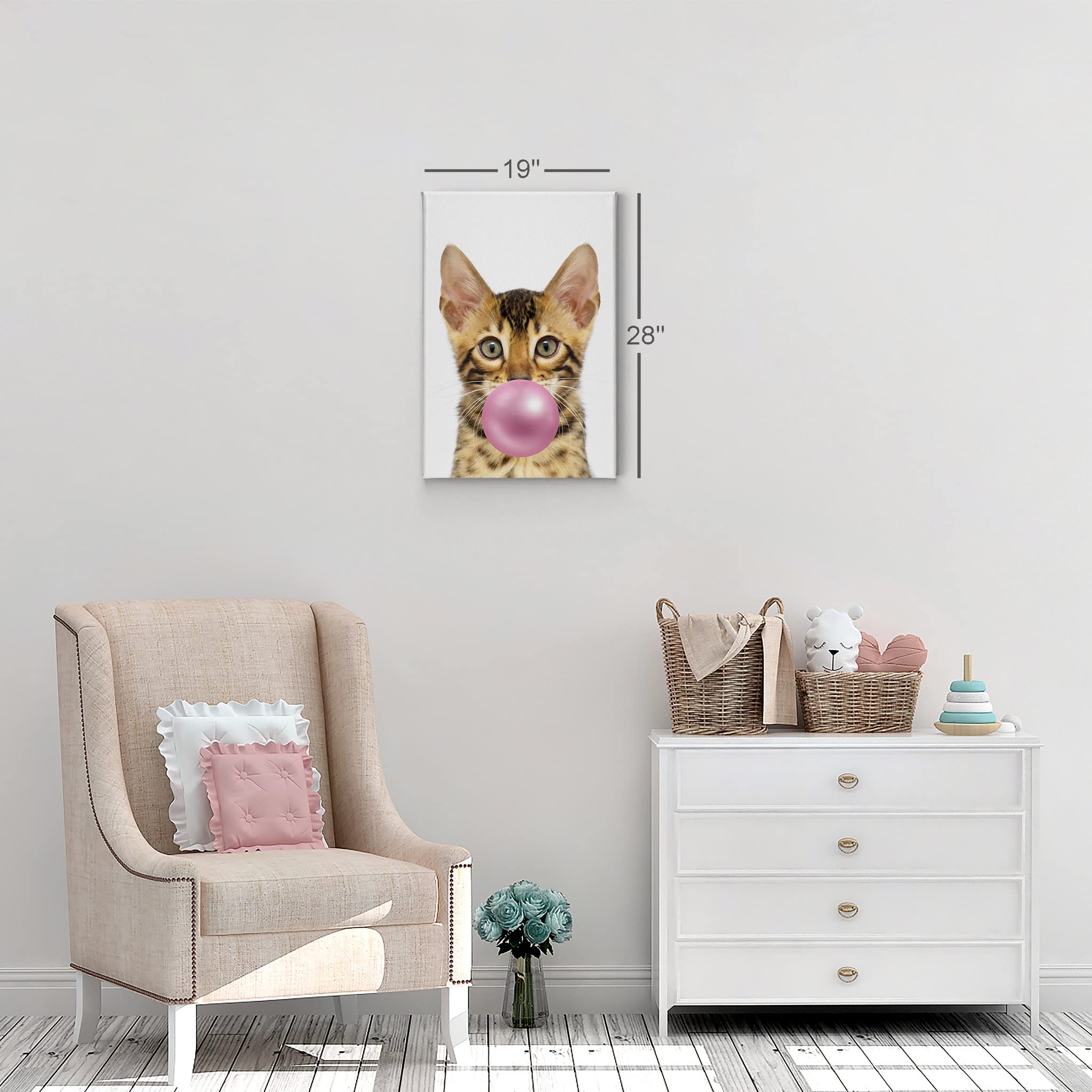 Savannah Cat Kitten Chewing Bubble Gum Canvas Wall Art Print - 40x30 Inch Pet Lover Gift, Pop Art Home Decor for Living Room, Bedroom, Nursery & Office - Perfect for Cat Enthusiasts & Animal-Themed Spaces