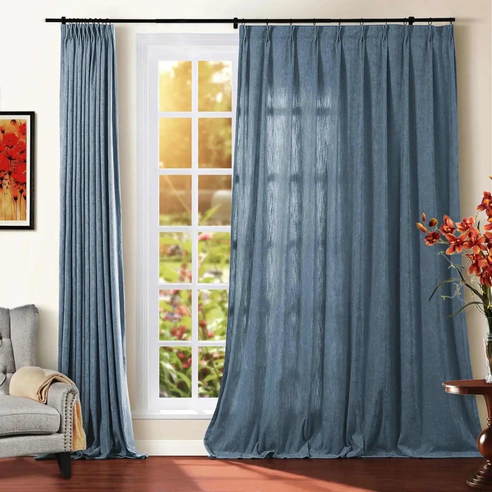 Premium Tino Heavyweight Chenille Pleated Curtains - Elegant Blackout Drapes for Living Room & Bedroom - Soft Textured Thermal Insulated Window Treatments for Home Decor