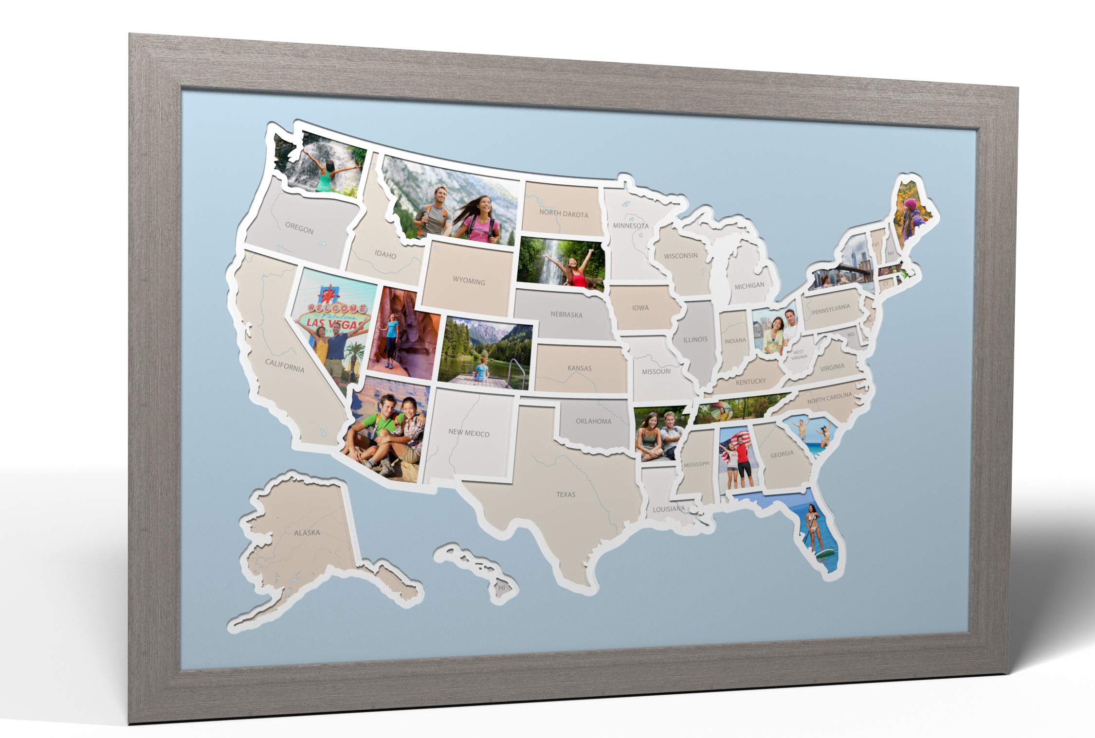 50 States USA Photo Map - Optional Frame - Handmade in USA (Caribbean & Grey Frame Options) - Perfect for Home Decor, Office Wall Art & American Pride Gifts