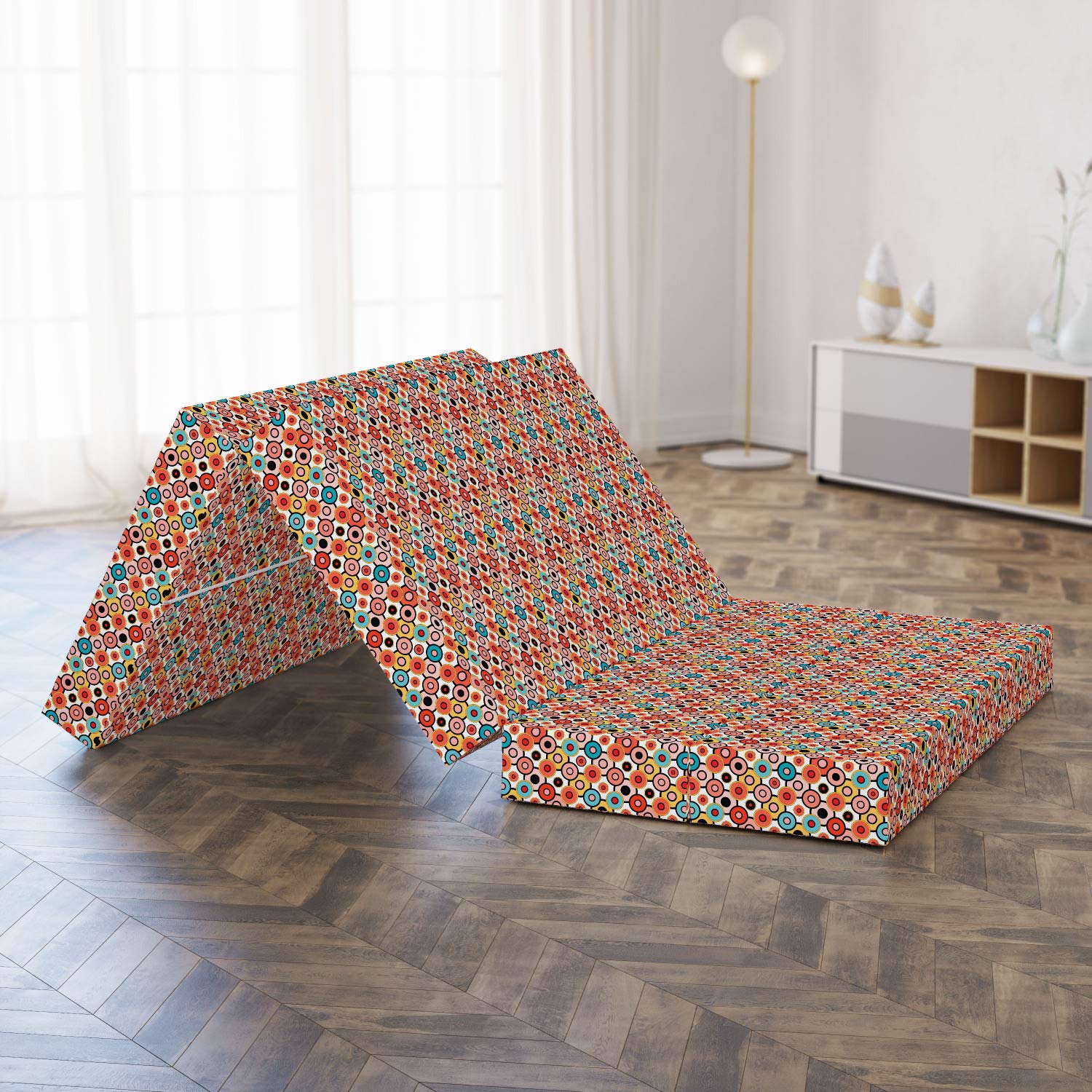 Ambesonne Vintage Foldable Mattress | Retro Bubble Design | 78.7