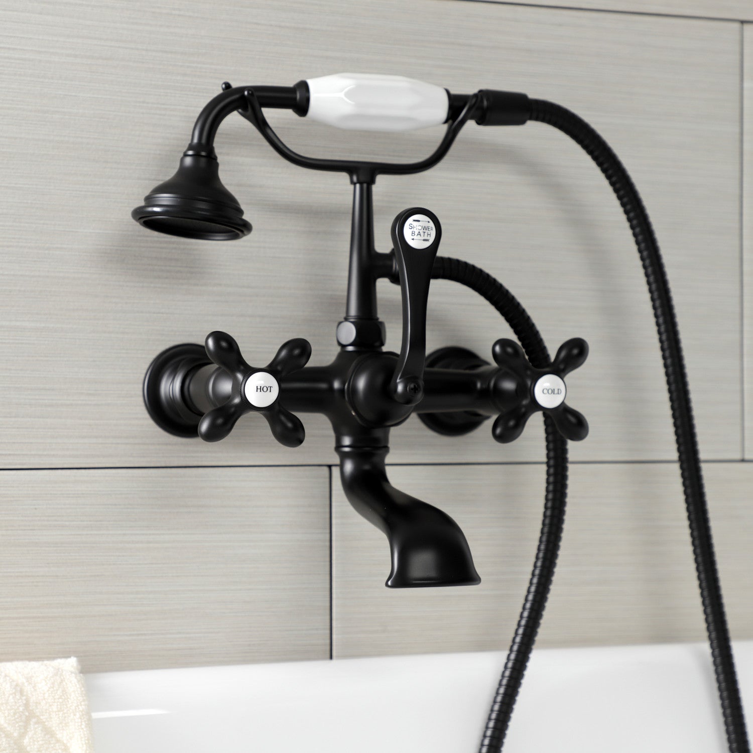 Vintage Matte Black Clawfoot Tub Faucet with Hand Shower - 3-Handle Wall Mount 2-Hole Design for Bathroom & Luxury Spa Experience