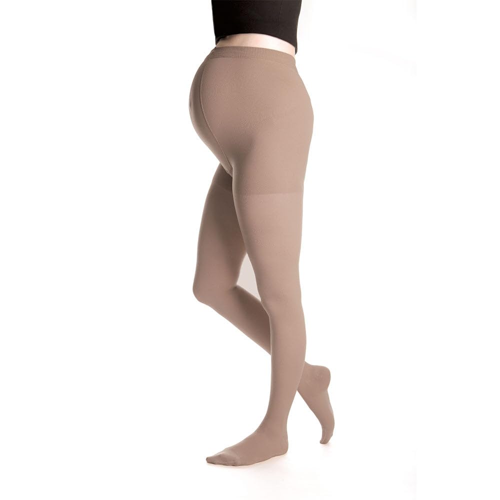 Duomed Advantage Soft Opaque 20-30 mmHg Maternity Pantyhose Closed Toe Compression Stockings - Beige, Small, Petite - Perfect for Pregnancy Comfort & Leg Circulation Support