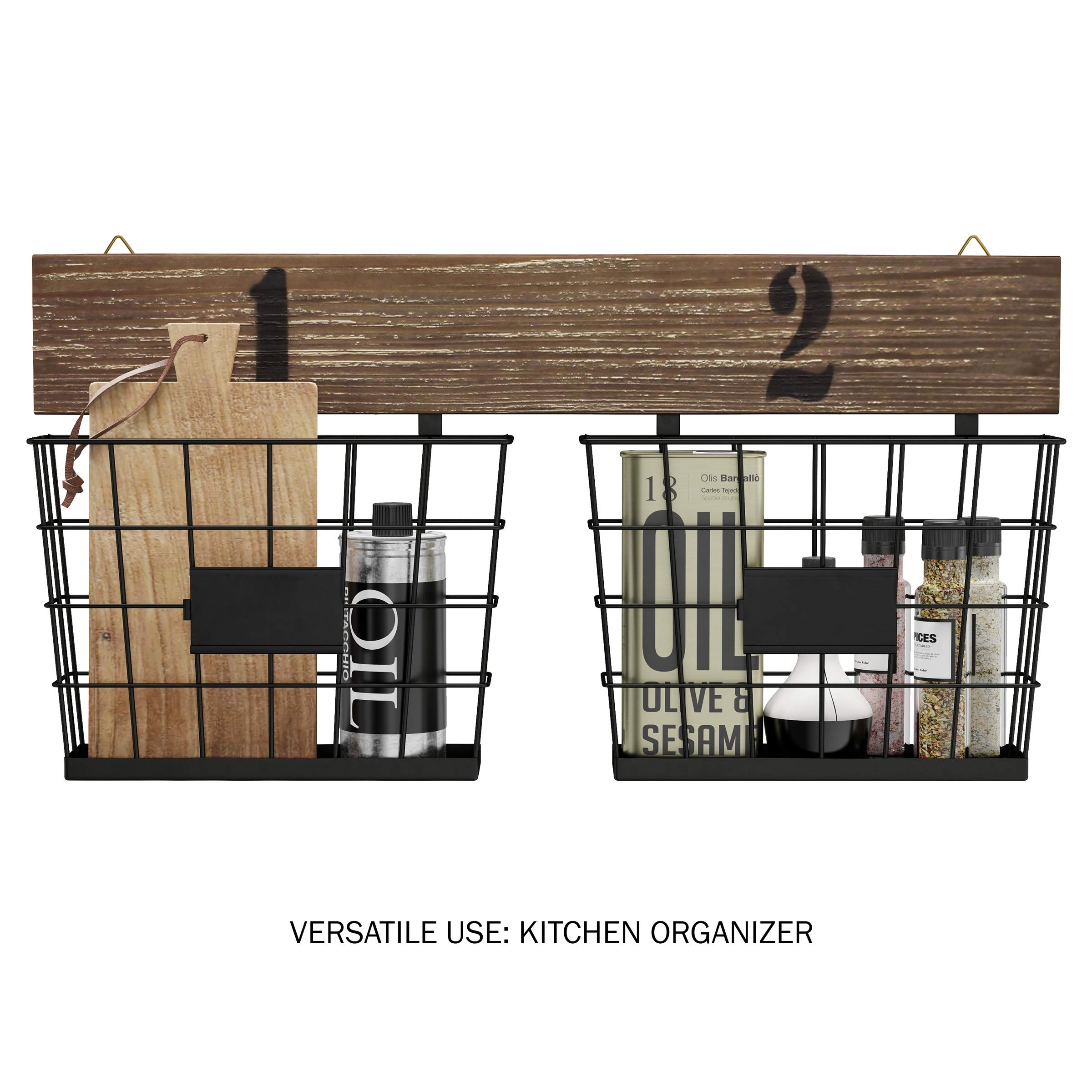 Rustic Wall Mount Double Wire Basket Organizer - Multi-Use Storage Bin for Entryway, Office & Home Decor by Lavish Home | Perfect for Organizing Keys, Mail & Small Items in Kitchen, Bathroom or Bedroom