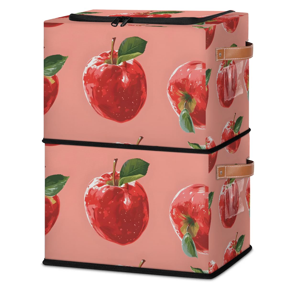 Red Apples Pattern Collapsible Stackable Storage Bins with Lids - Fabric Closet Organizer for Clothes, Toys, Blankets & Home Organization | Perfect for Bedroom, Nursery, Playroom & Dorm Storage Solutions