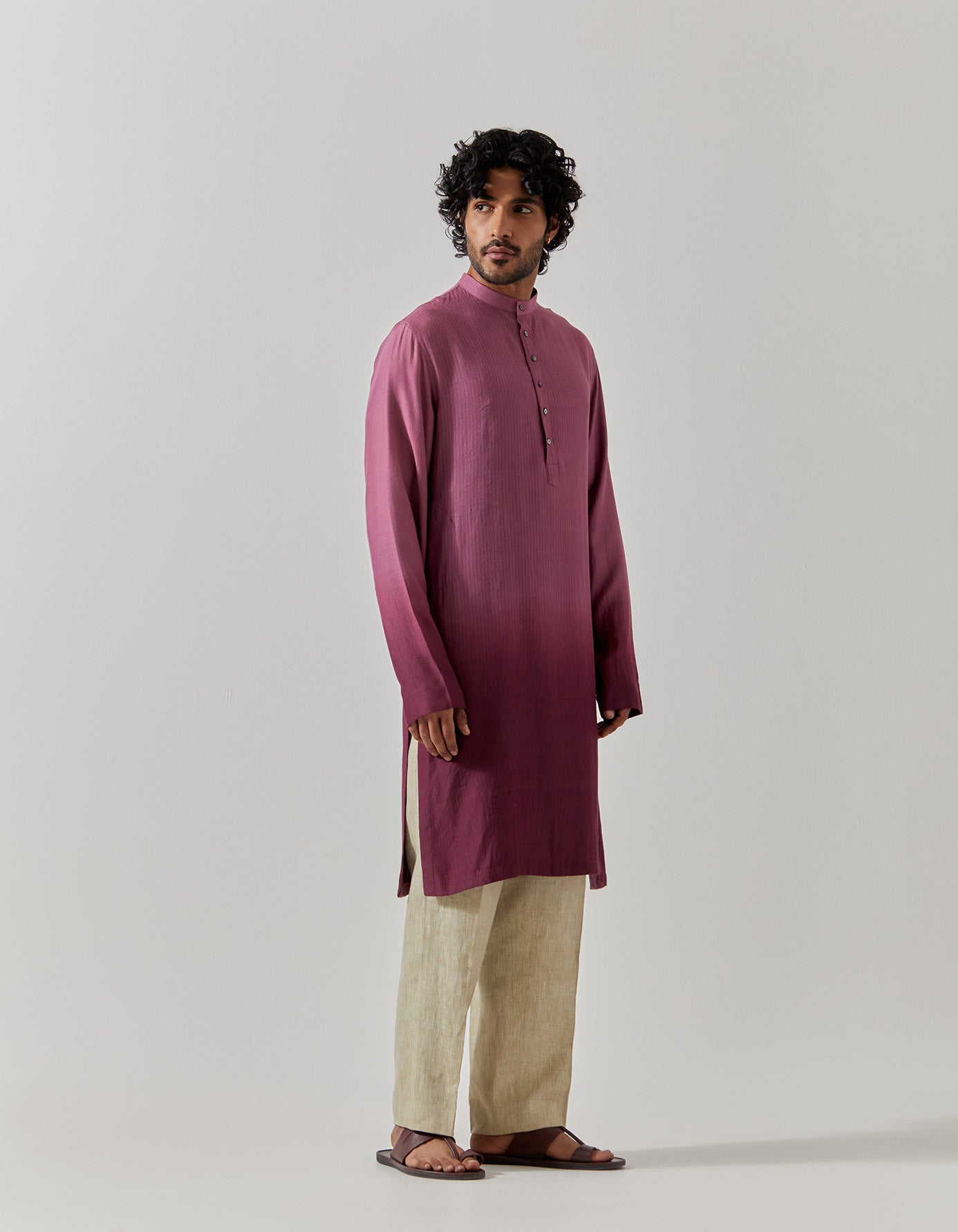 Stylish Purple Raindrop Bade Miyan Kurta for Men - Premium Muga Satin Fabric - Perfect for Festivals, Weddings & Cultural Events