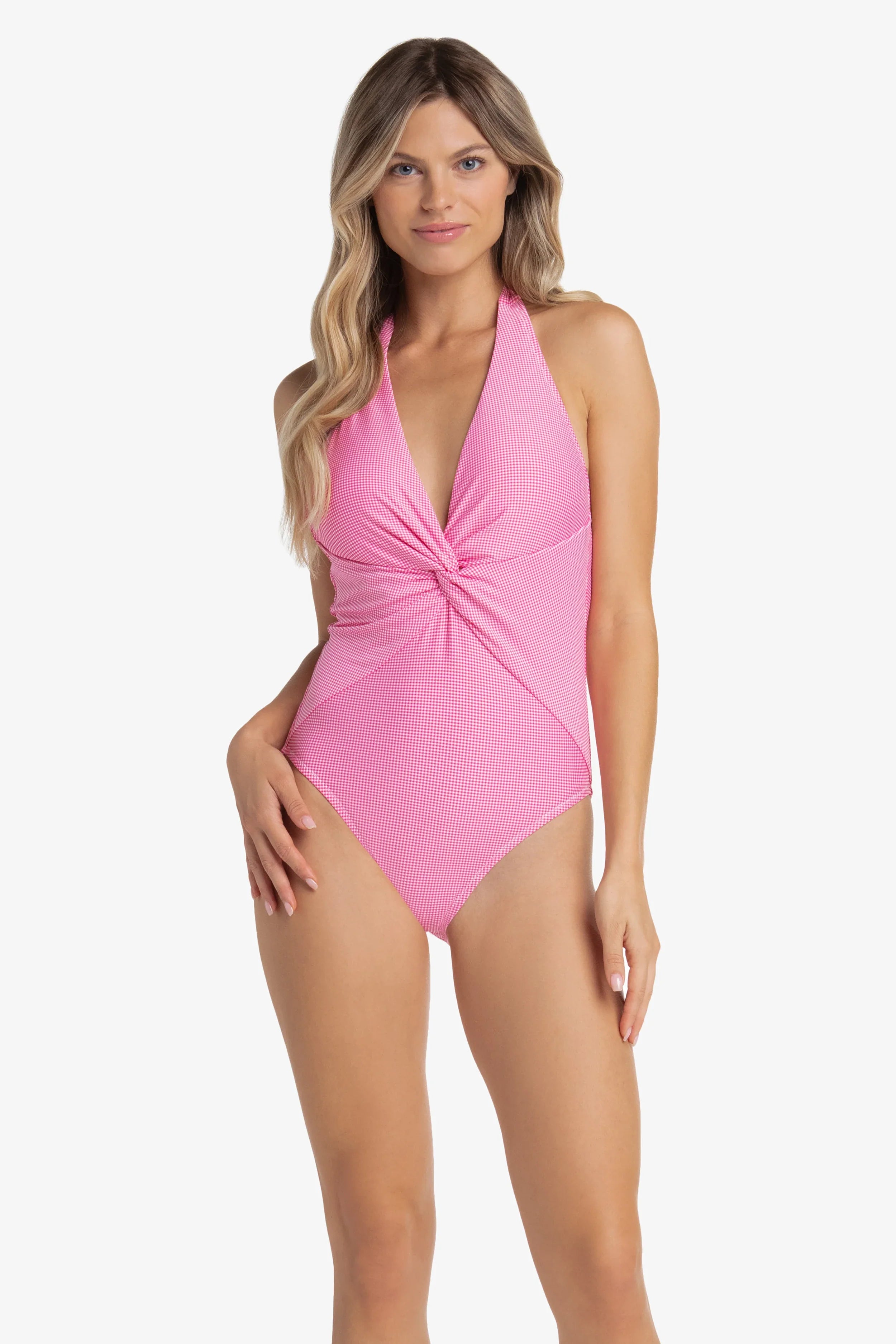 Twist Front One Piece Swimsuit | Pink Gingham Bikini for Women - Perfect for Beach Vacations, Pool Parties & Summer Getaways