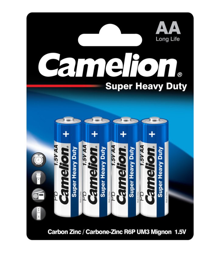 Camelion AA Super Heavy Duty Batteries 4-Pack - Long Lasting Power for Flashlights, Toys, and Remote Controls