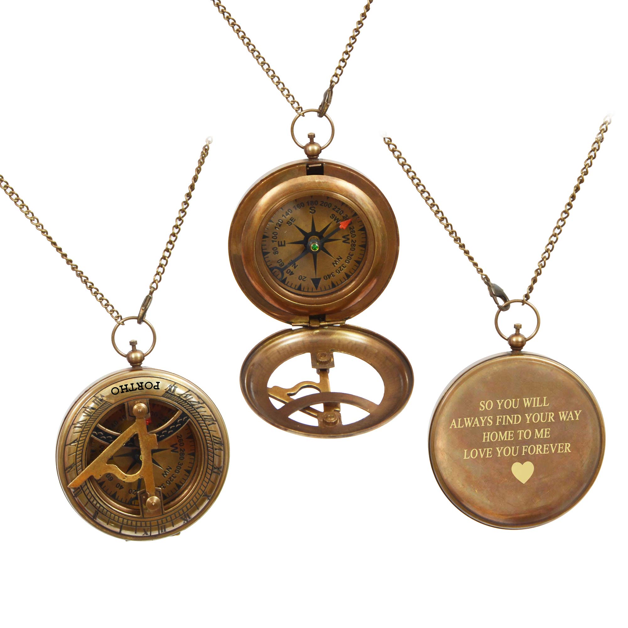 Engraved Sundial Compass with Leather Case - Perfect Traveler Gift, Inspirational Present for Adventurers - Unique Wedding, Baptism & Anniversary Gift for Him (Love You Forever) - Ideal for Outdoor Exploration, Hiking & Romantic Occasions