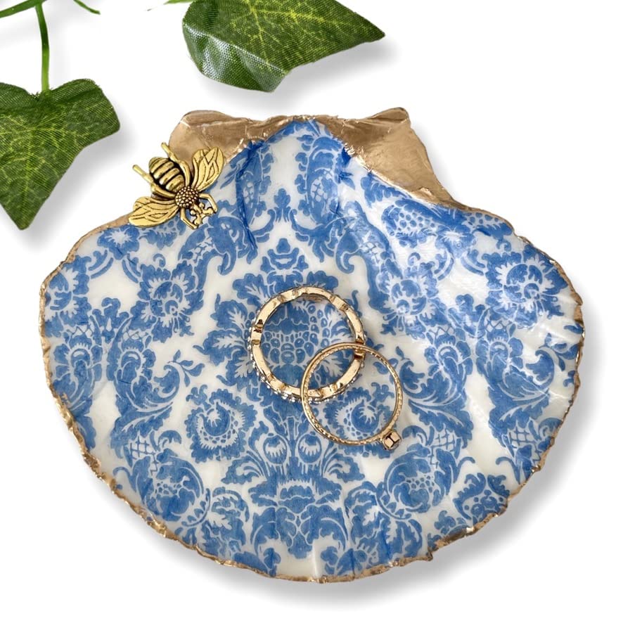 Blue Lace Trinket Dish - Natural Shell Jewelry Tray Organizer & Ring Holder - Elegant Home Decor - Perfect Gift for Women, Girls, Teachers (Birthday, Anniversary, Mother's Day, Graduation) - Ideal for Vanity, Dresser & Bathroom Organization