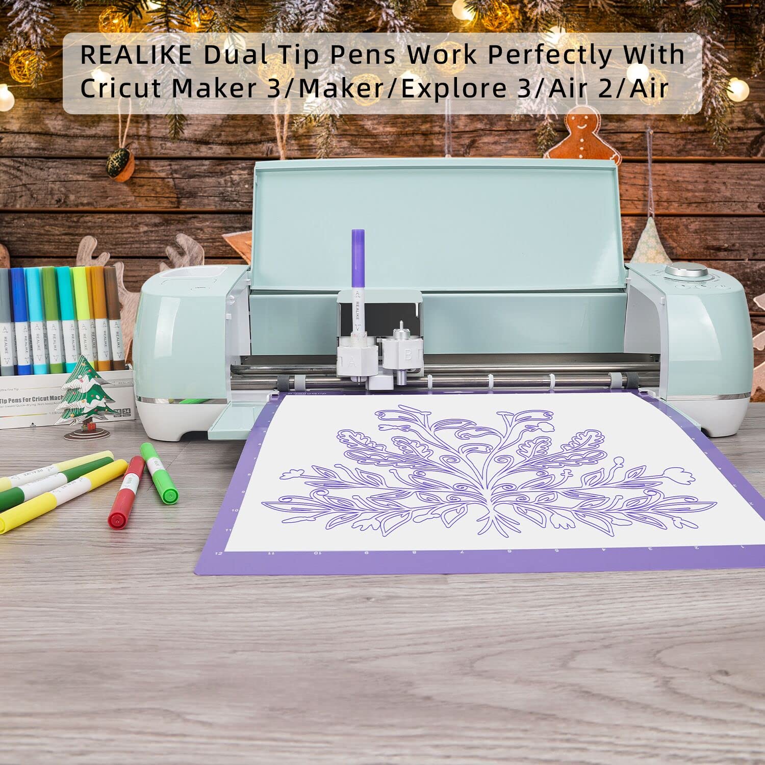 REALIKE 5-Piece Variety Cutting Mat Set & 36-Pack Dual Tip Marker Pens for Cricut Machines - Perfect for DIY Crafts, Scrapbooking, and Vinyl Cutting Projects