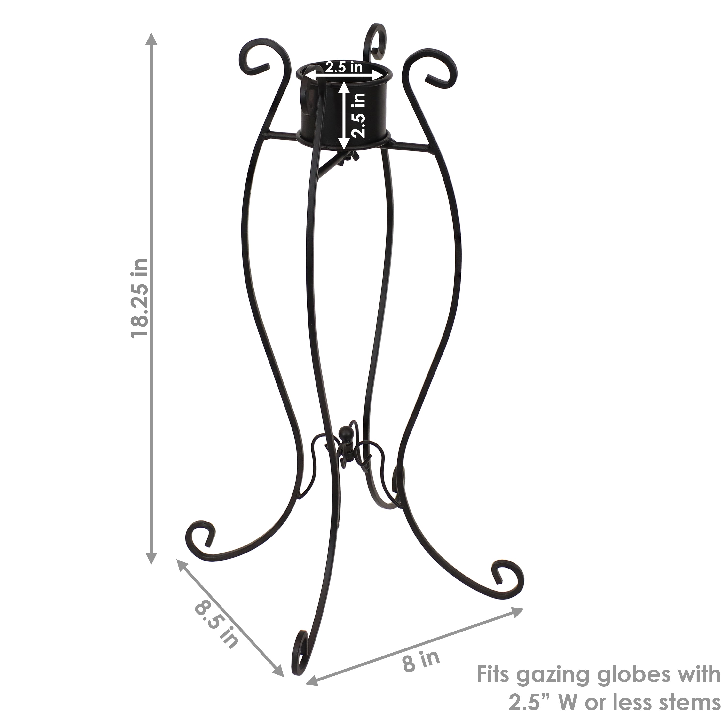 Elegant Black Metal Gazing Ball Stand for Garden Decor - Sunnydaze Graceful Curved Outdoor Ornament Holder - Perfect for Lawn, Patio & Backyard Landscaping