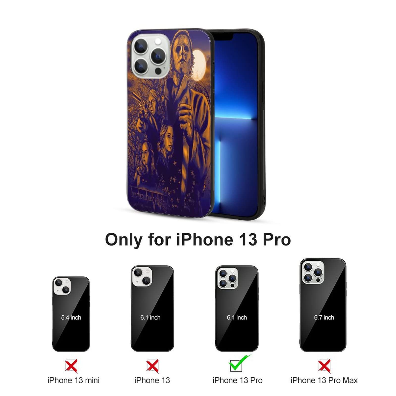 ZHANGXM Tempered Glass iPhone 13 Full Body Protective Case - Halloween Michael Myers Horror Theme Shockproof Cover for iPhone 13/13 Pro - Perfect for Halloween Parties, Horror Movie Nights & Everyday Protection