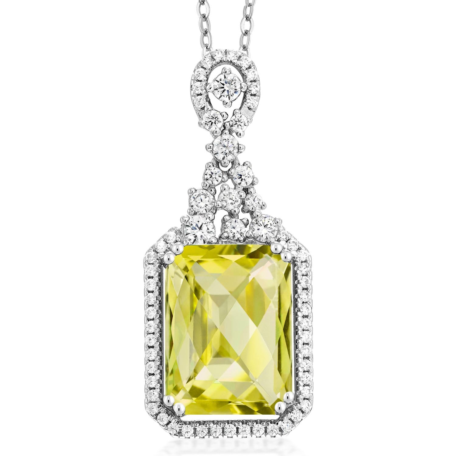 7.45 Ct Emerald Cut Checkerboard Lemon Quartz Pendant in 925 Sterling Silver - Elegant Gemstone Jewelry for Women, Perfect for Parties, Weddings & Everyday Wear