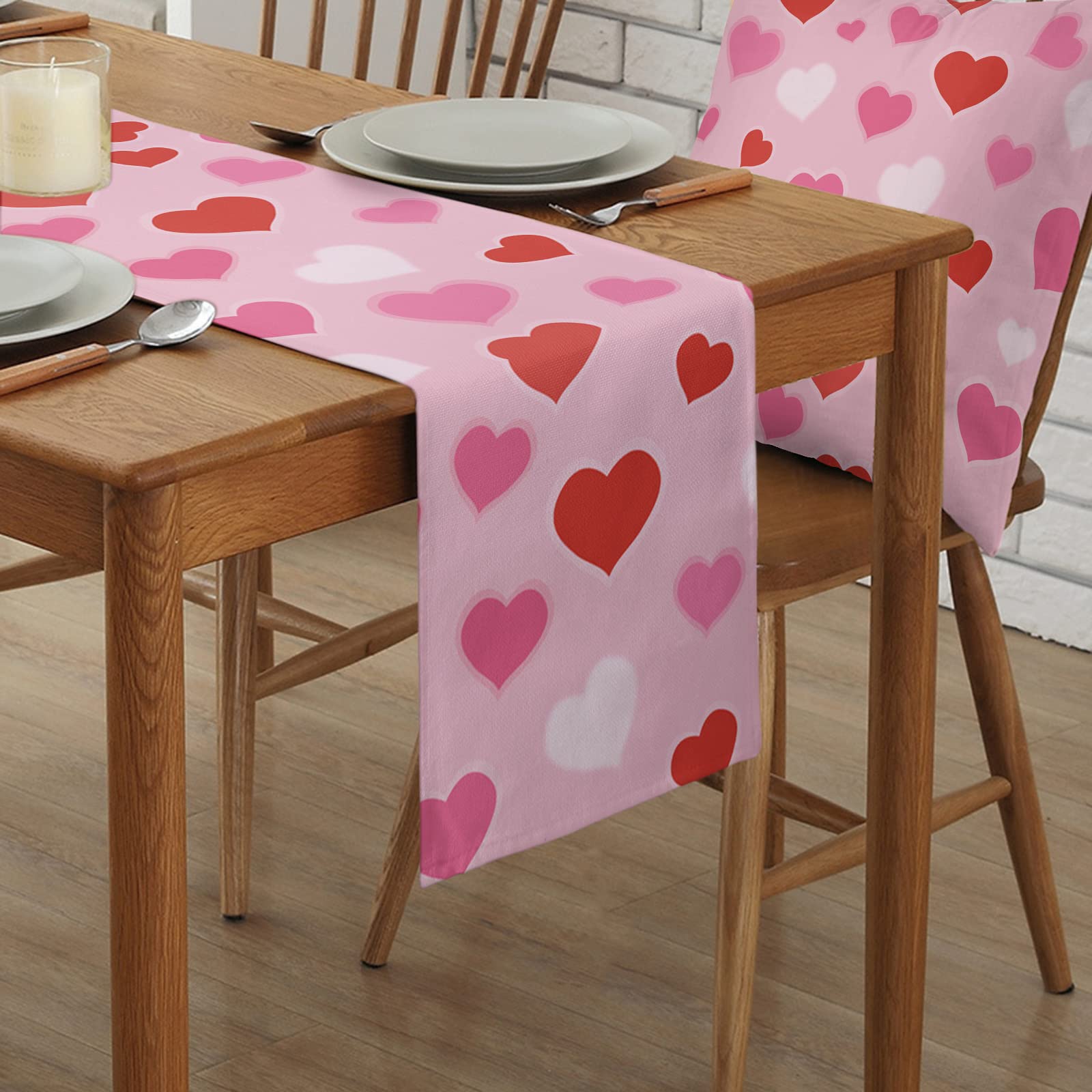 Romantic Love Heart Table Runner - Valentine's Day Dining Table Decor, Pink & Red Dresser Scarf for Kitchen, Wedding, Party Decorations - Perfect for Romantic Dinners & Special Occasions