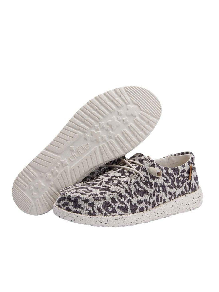 Hey Dude Women's Wendy Wooven Shoes - Cheetah Grey - Size 7 | Comfortable & Lightweight Casual Loafers for Walking, Travel & Everyday Wear