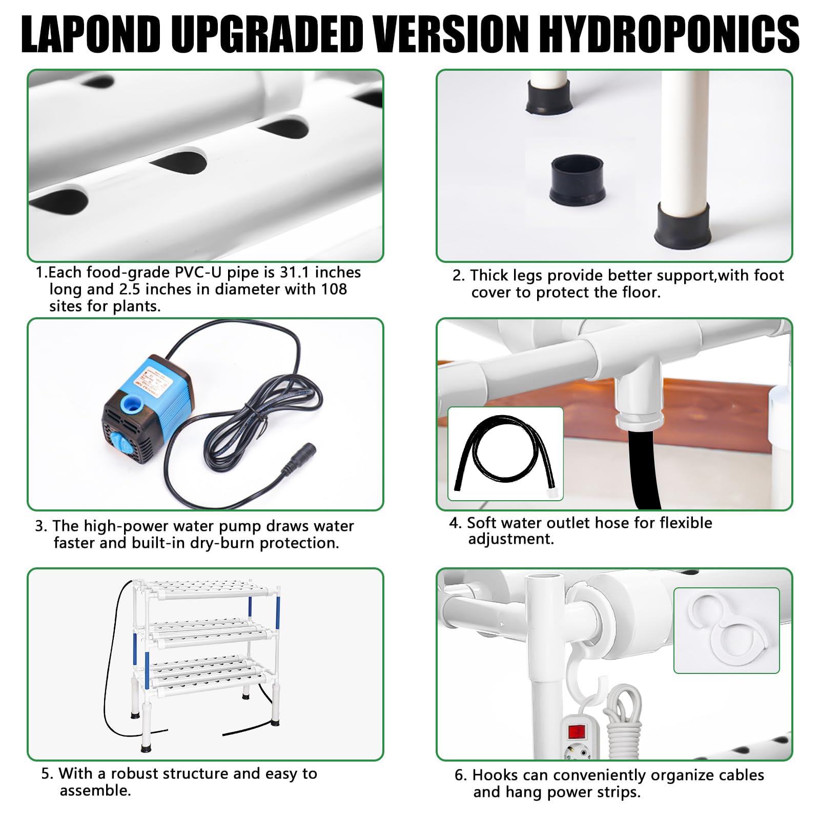 Upgraded Hydroponics Growing System Kit - 108 Plant Sites 3-Layer Food-Grade PVC-U Pipes for Indoor Gardening | Hydroponic Grow Kit for Vegetables, Flowers, Fruits & Herbs | Perfect for Home, Greenhouse & Urban Farming
