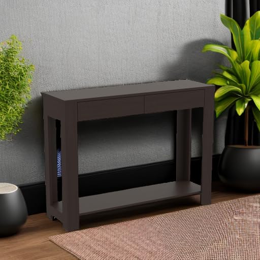 Safdie & Co. Cappuccino Console Table with Shelf & Drawers - 40 x 12 x 30 Inch Brown Hallway Table - Perfect for Entryway, Foyer Decor, Living Room Accent Furniture, or as a Narrow Desk for Small Spaces