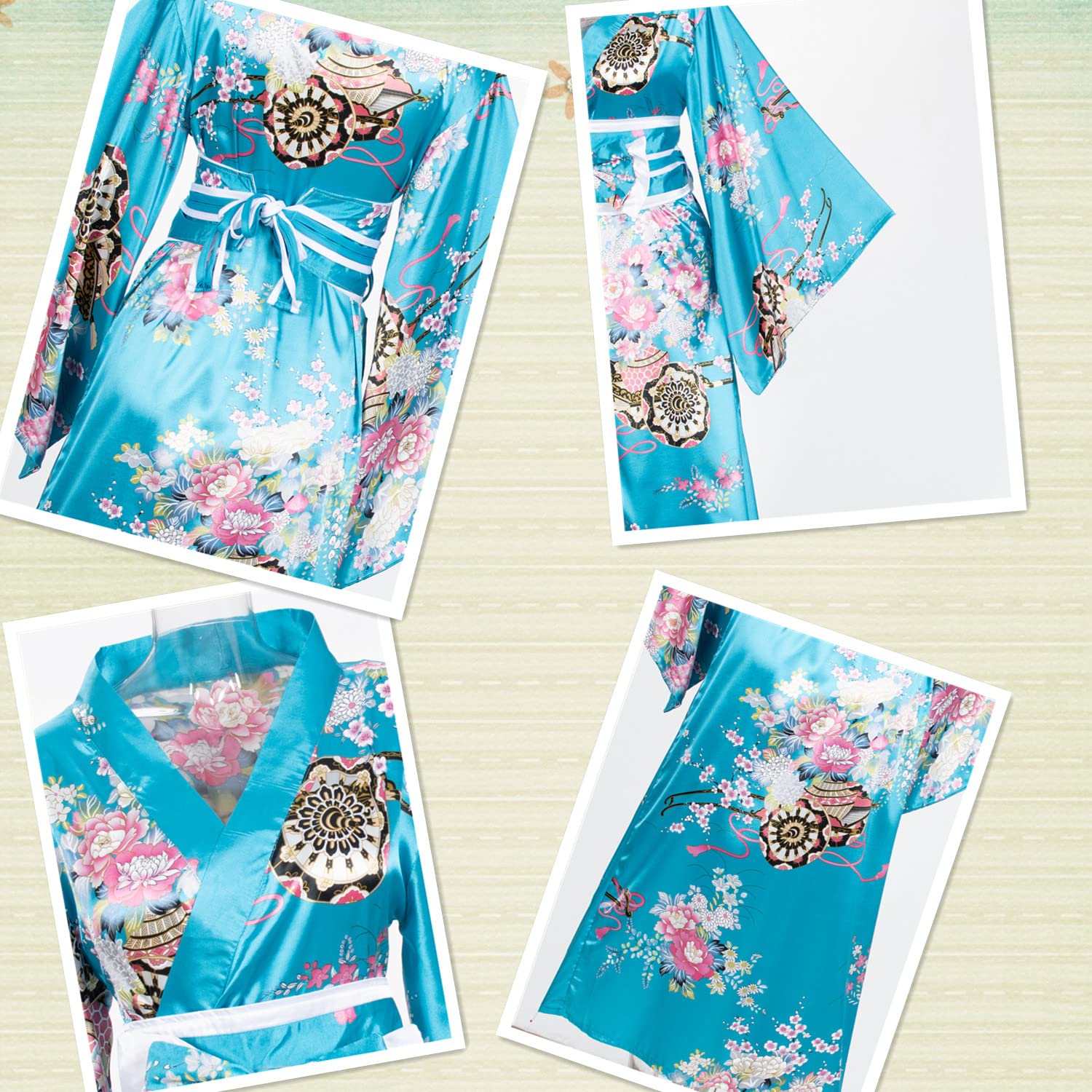 Japanese Anime Women's Kimono Robe - Geisha Yukata Sweet Dress with Blossom Satin Bathrobe, Sleepwear & Tabi Socks Set - Perfect for Cosplay, Loungewear, and Themed Parties