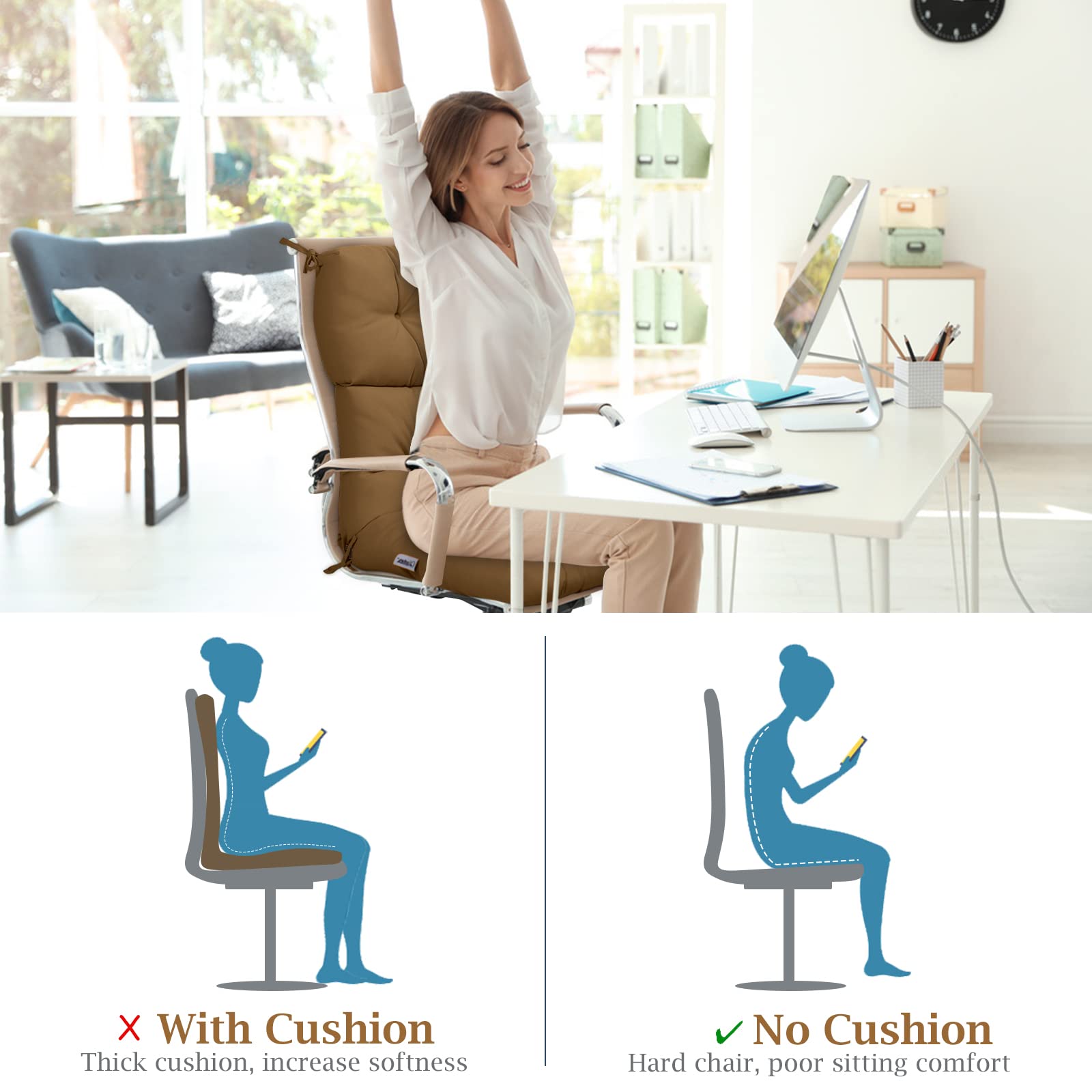 Giantex 2 Pack Tufted Outdoor Patio Chair Cushions 4.5 Inch Thick - High Back Chair Cushions with 4 Ties - Waterproof & Weather Resistant Seat Cushions for Swing, Bench, Wicker Chairs - Perfect for Garden, Deck, Poolside & Patio Relaxation