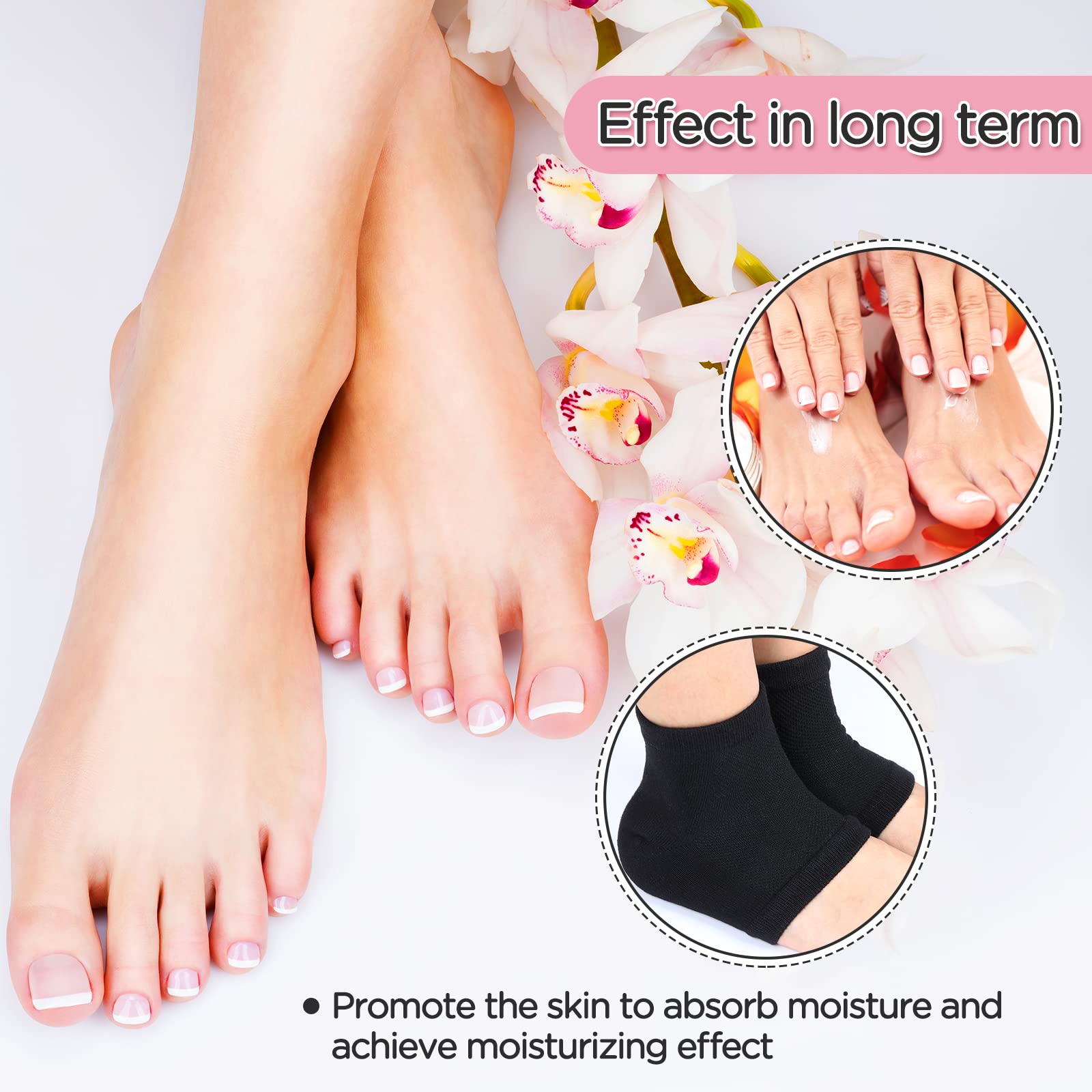 8 Pairs Black Moisturizing Gel Socks for Dry Cracked Heels - Open Toe Spa Lotion Socks for Men & Women - Heal & Soften Feet Overnight While Sleeping - Perfect for Pedicures, Foot Care & Relaxation at Home