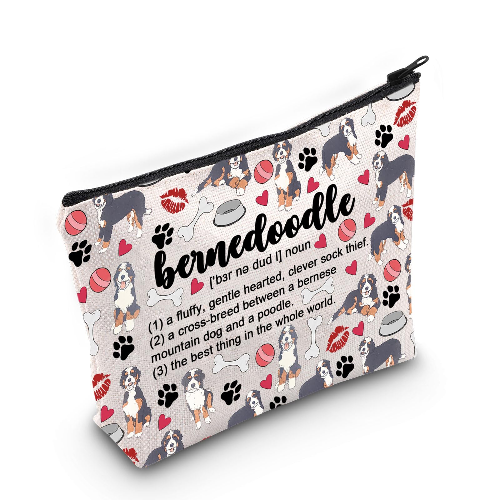PWHAOO Bernese Mountain Dog Lover Gift - Bernedoodle Definition Makeup Bag for Dog Moms | Travel Cosmetic Pouch for Bernese Mountain Dog Owners | Perfect for Dog Shows, Grooming & Travel Accessories
