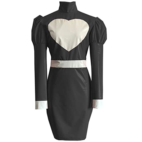 Sexy Cosplay Costume - Long Sleeve Midi Dress in Leather & PVC Material - Plus Size Uniform Dress for Halloween, Cosplay Events & Role Playing