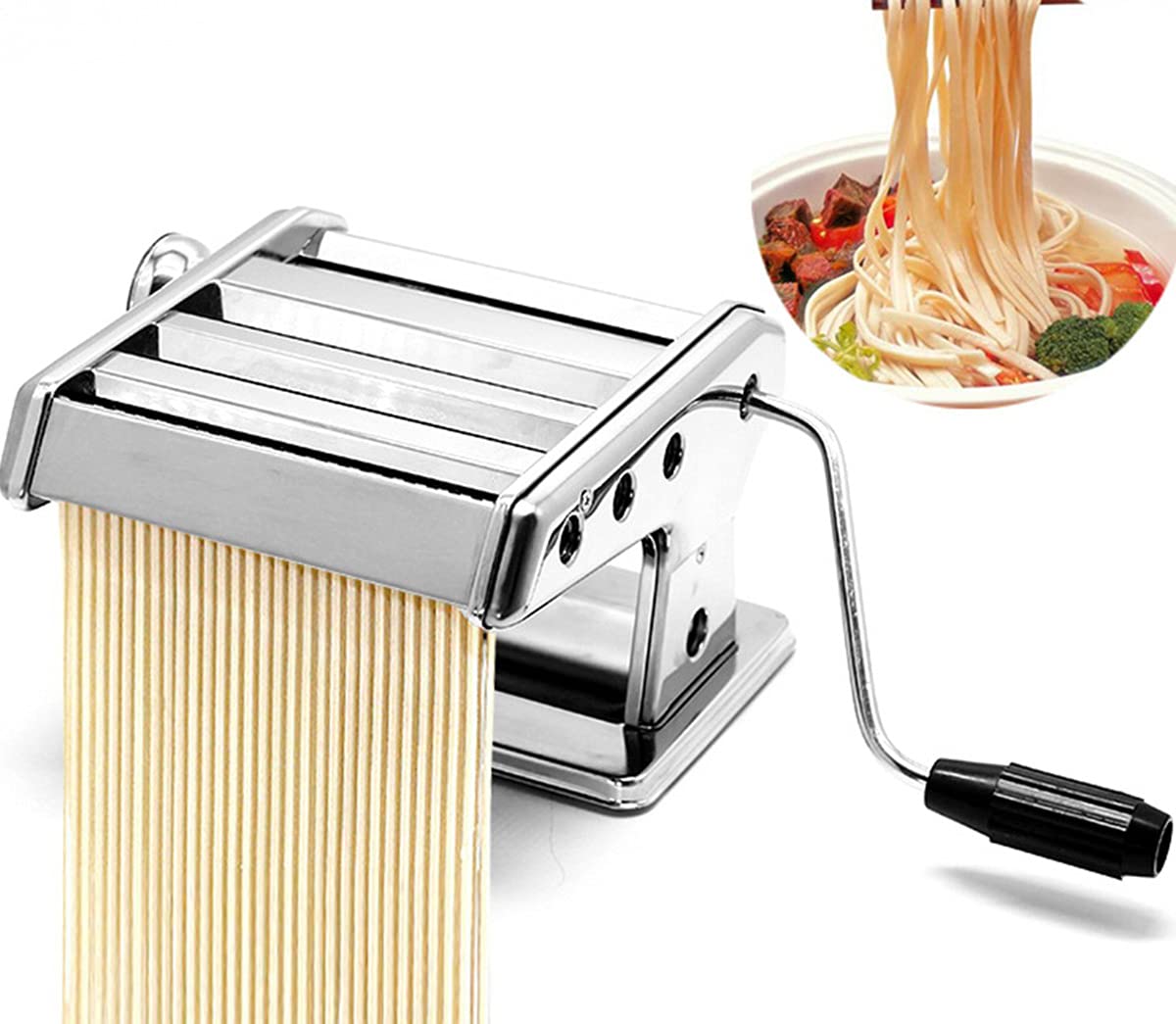 SHENGDASI Manual Pasta Maker Machine - 6 Adjustable Thickness Settings for Fresh Homemade Pasta, Noodles & Dumpling Skins - Includes 3 Dough Cutters - Perfect for Italian Cooking, Asian Cuisine & Family Kitchen Fun