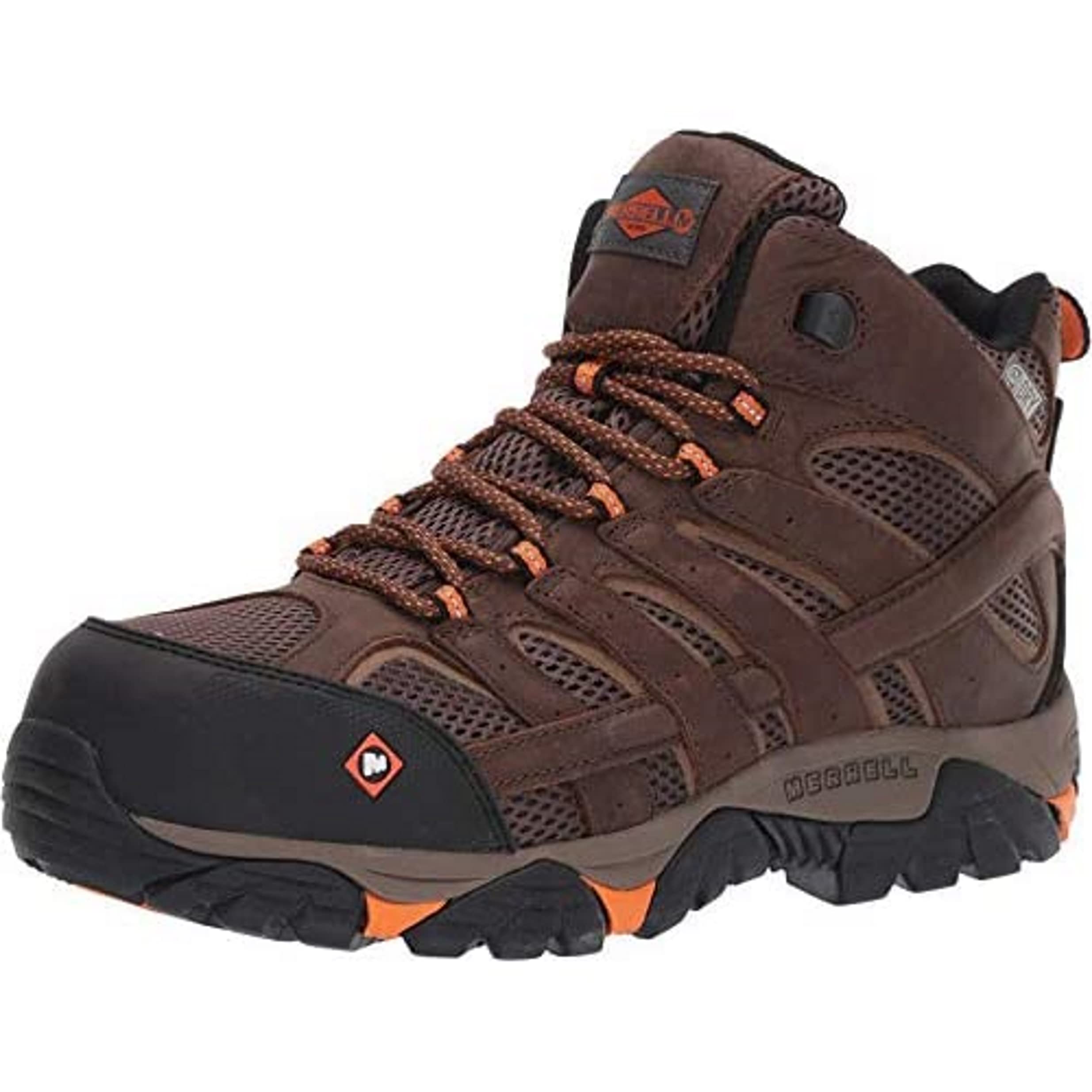 Merrell Moab Vertex Mid Waterproof Composite Toe Work Boots for Men - Durable & Comfortable Safety Shoes for Construction, Hiking & Outdoor Work