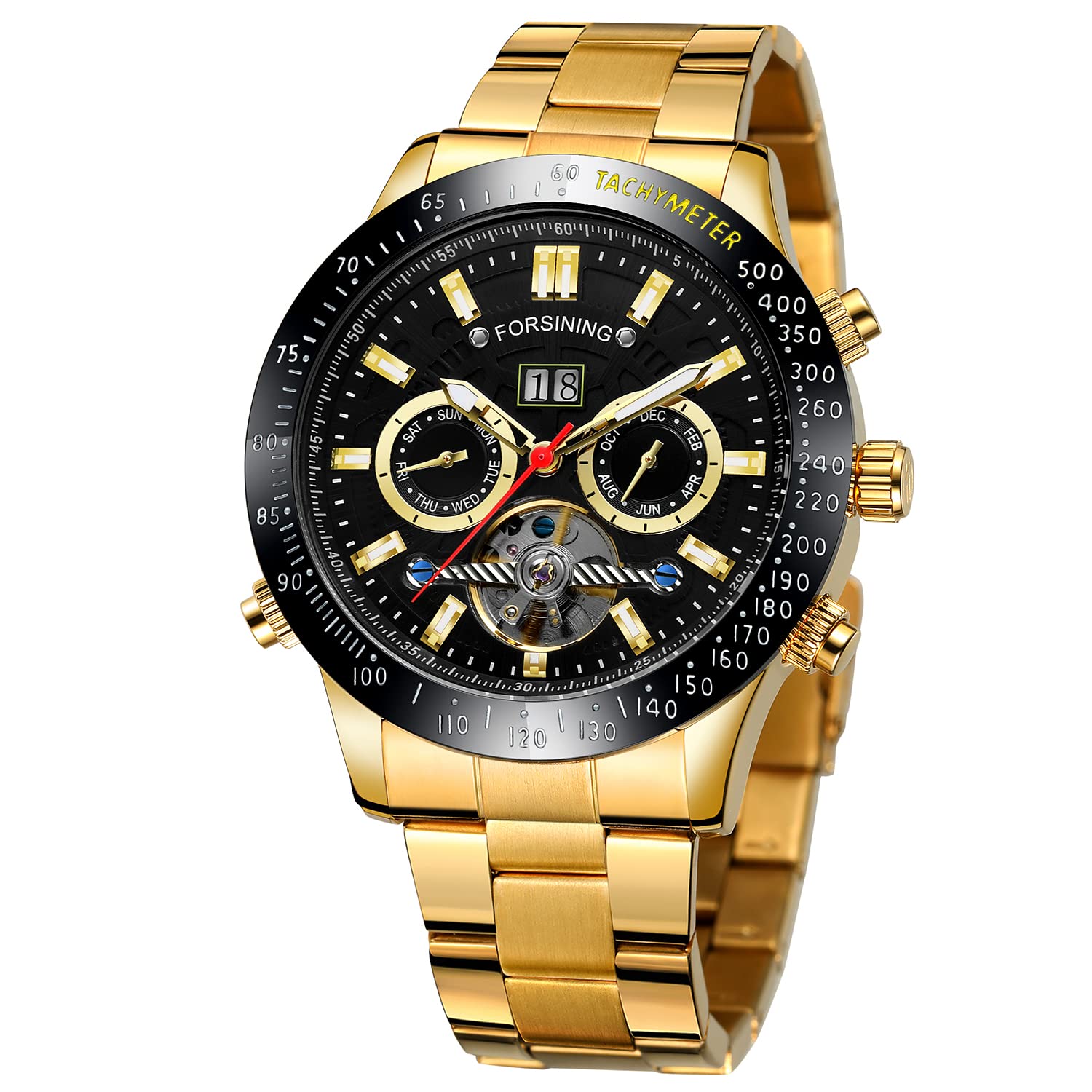 Forsining Men's Automatic Tourbillon Calendar Watch with Stainless Steel Band - Luxury Dress Watch for Business, Formal Events & Gifts
