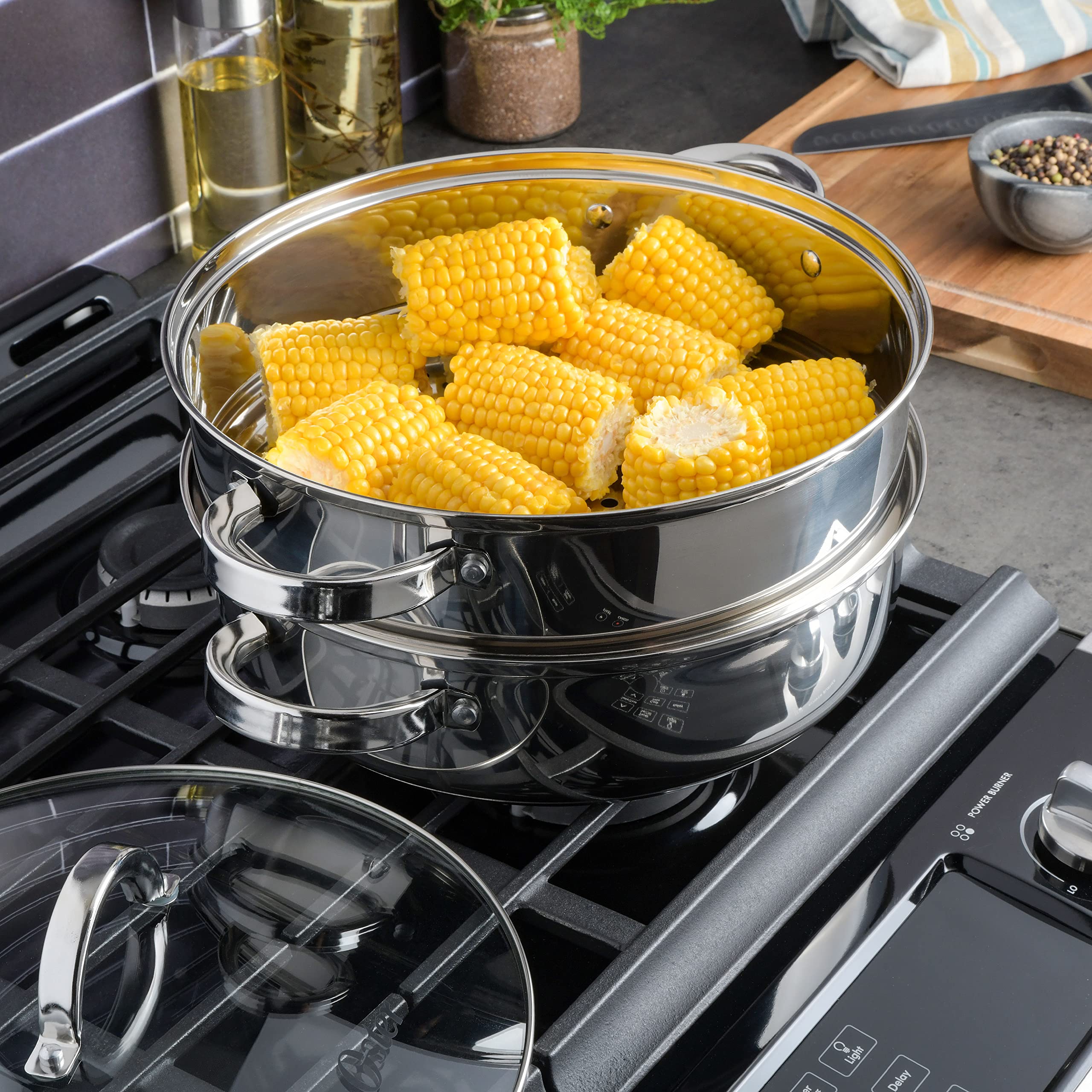 Oster Sangerfield 3.0-Quart Stainless Steel Dutch Oven with Steamer Basket - Perfect for Soups, Stews, and Healthy Vegetable Steaming