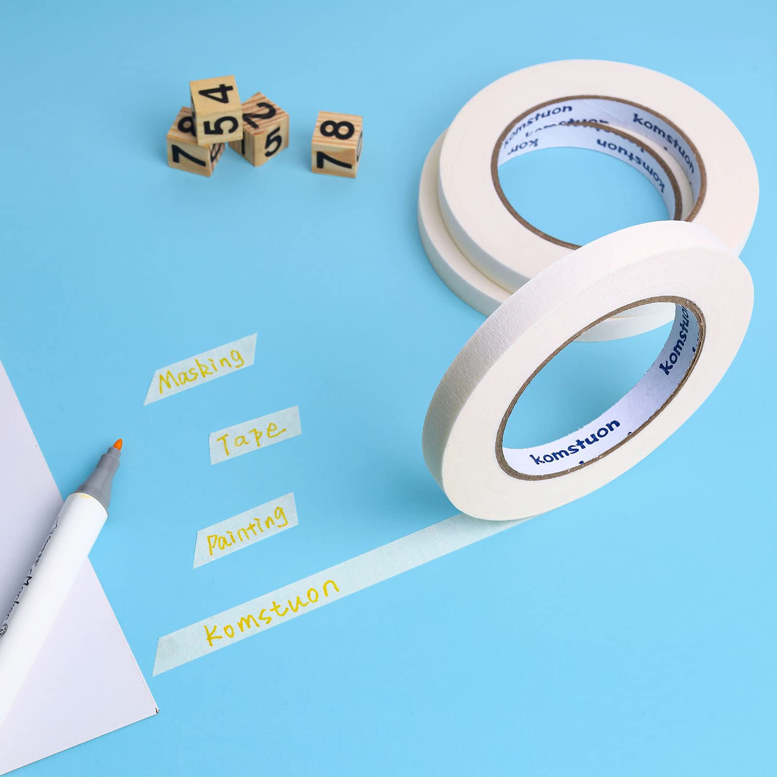 1/2 Inch x 60 Yards White Masking Tape - 10 Rolls, No Residue Painters Tape for Painting, Labeling & DIY Projects | Arts & Crafts, School Stationery, Home Decoration & Office Use
