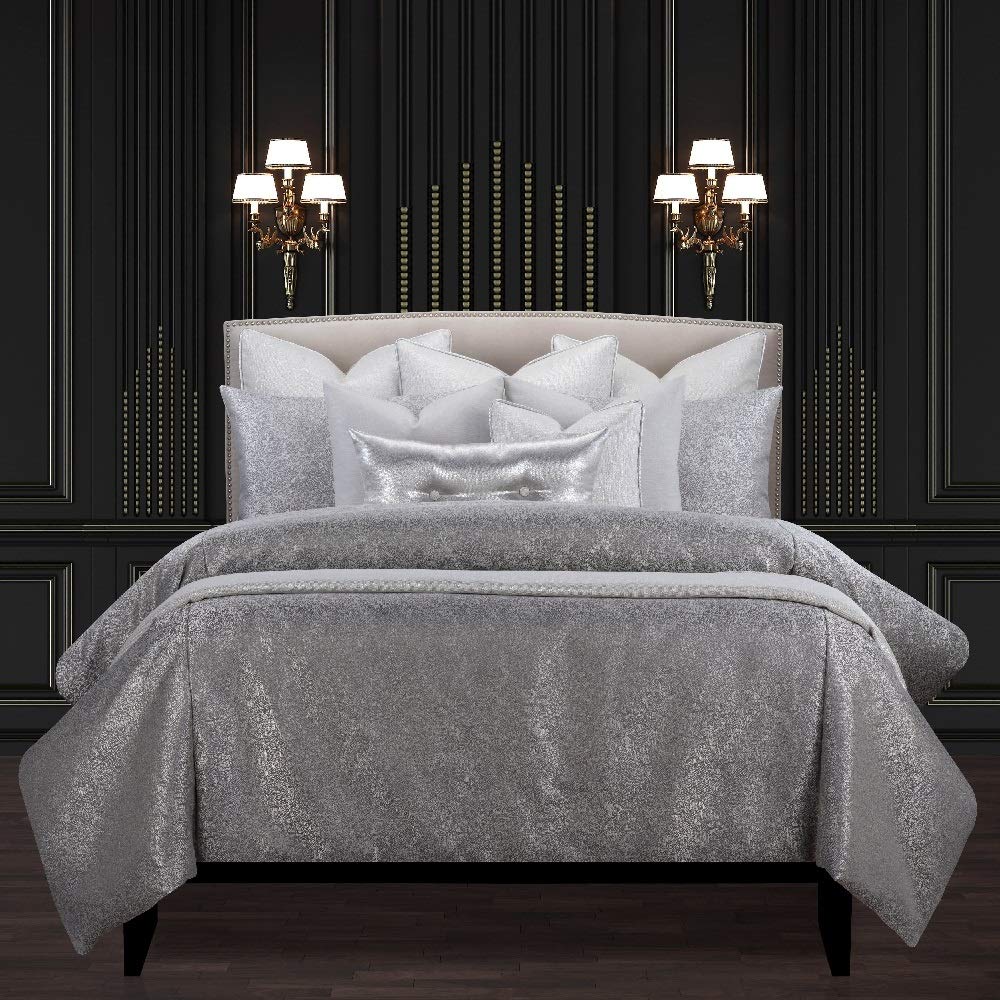 5 Piece Silver Gray Twin Bedding Set - Geometric Duvet Cover & Comforter Set, Luxurious Modern Designer Polyester Bedding for Girls & Teens, Soft & Warm Solid Color Bedroom Decor - Perfect for Guest Rooms, Dorms & Cozy Winter Nights