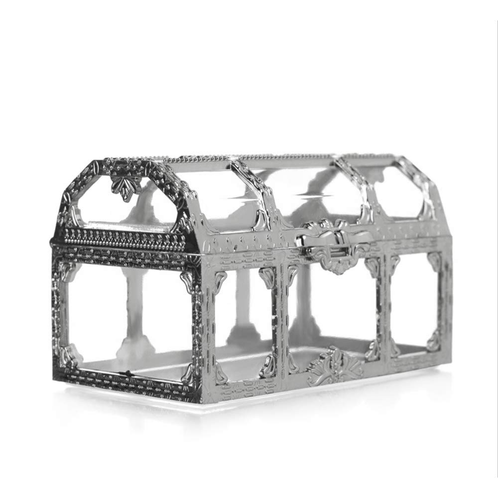 Tinymori 12-Piece Clear Plastic Treasure Chest Candy Boxes for Weddings, Baptisms & Parties - Wedding Favor Gift Box, Keepsake Display Container for Candy, Jewelry & Small Decorations