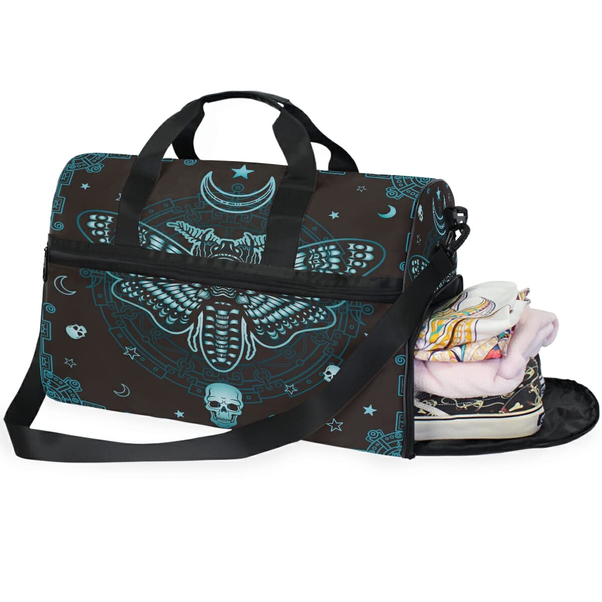 Butterfly Skull Mystical Design Travel Duffel Bag - Waterproof Gym Bag for Men & Women with Adjustable Strap - Perfect for Sports, Travel, Overnight Trips & Workout Sessions