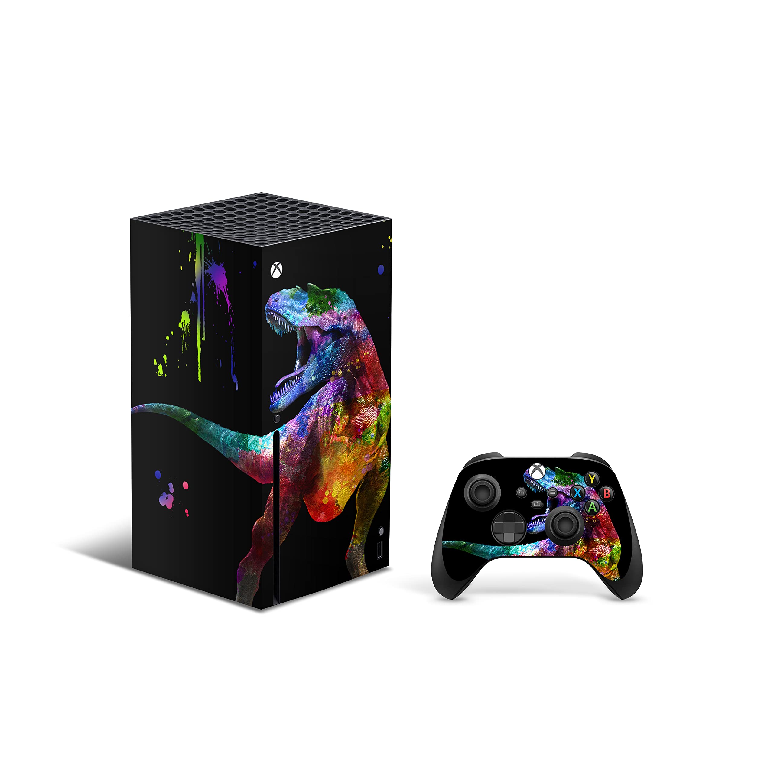 ZOOMHITSKINS Xbox Series X Skin Cover - Black Neon T-Rex Dinosaur Design | Durable 3M Vinyl | Easy to Install | Made in USA | Perfect for Gaming Setups & Home Decor