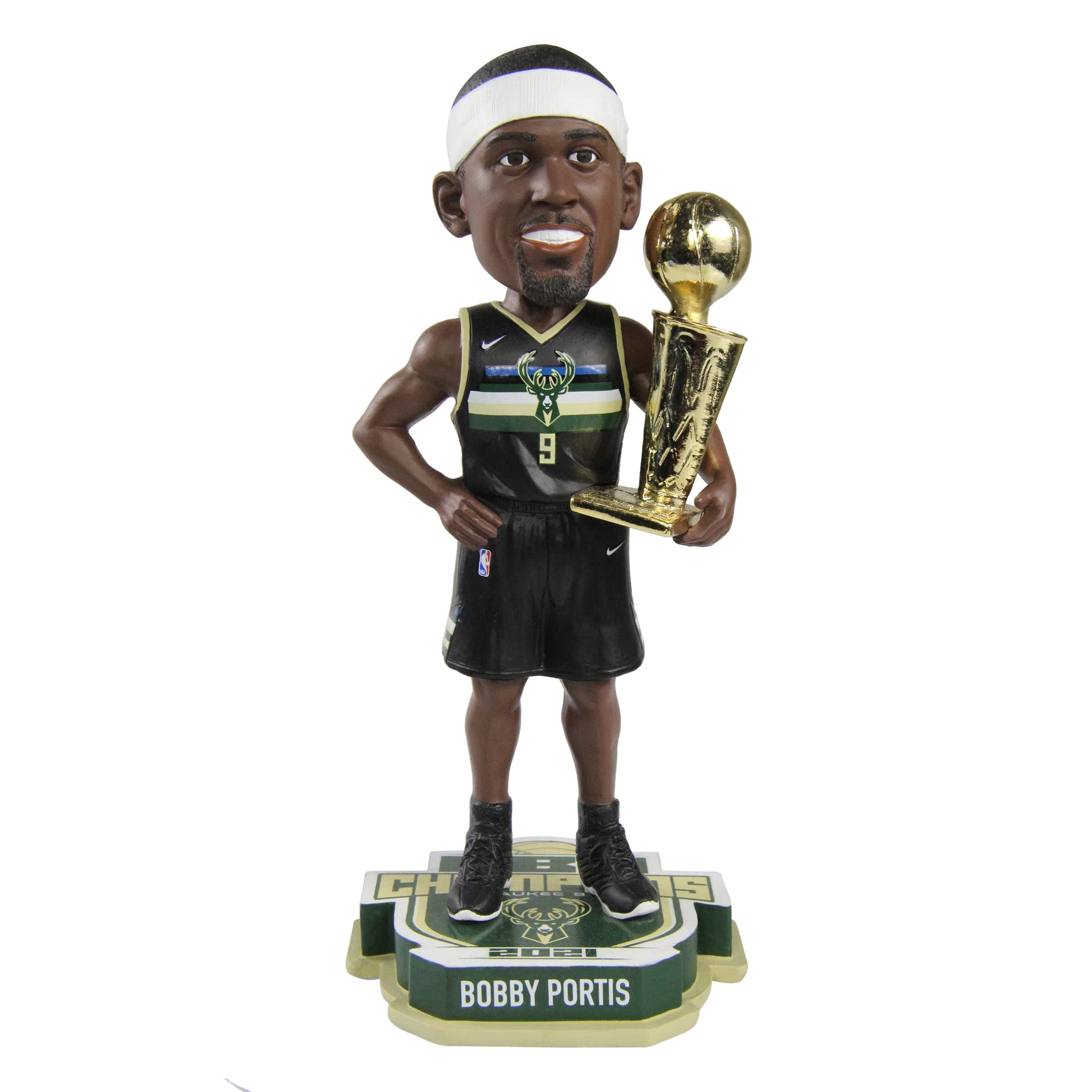 Bobby Portis Milwaukee Bucks 2021 NBA Champions Black Jersey Bobblehead - Officially Licensed NBA Collectible - Perfect for Fans, Sports Memorabilia Collections, and Game Room Decor