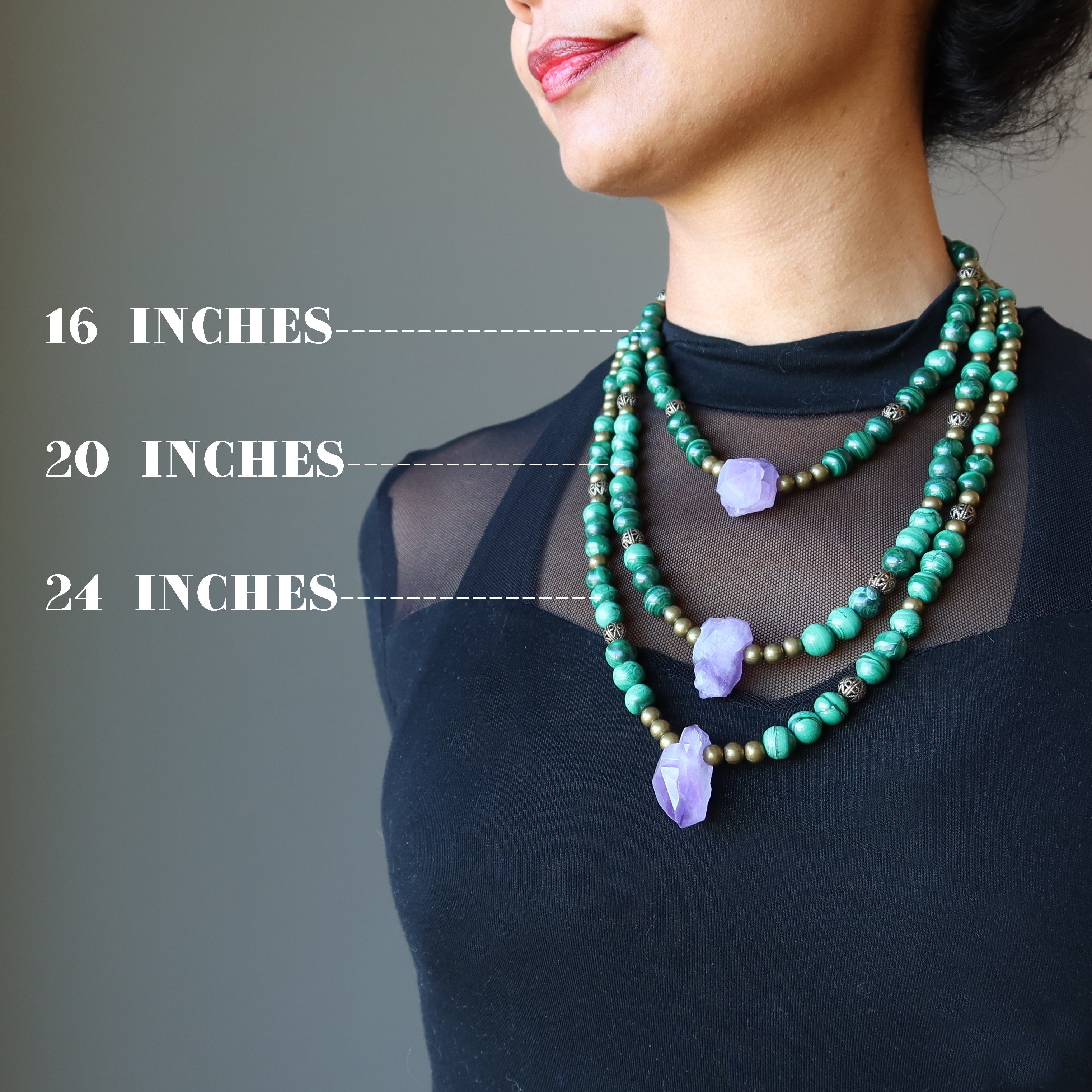 Amethyst and Malachite Crystal Necklace - Vintage Antique Style Jewelry for Women - Perfect for Gifts, Meditation & Spiritual Healing