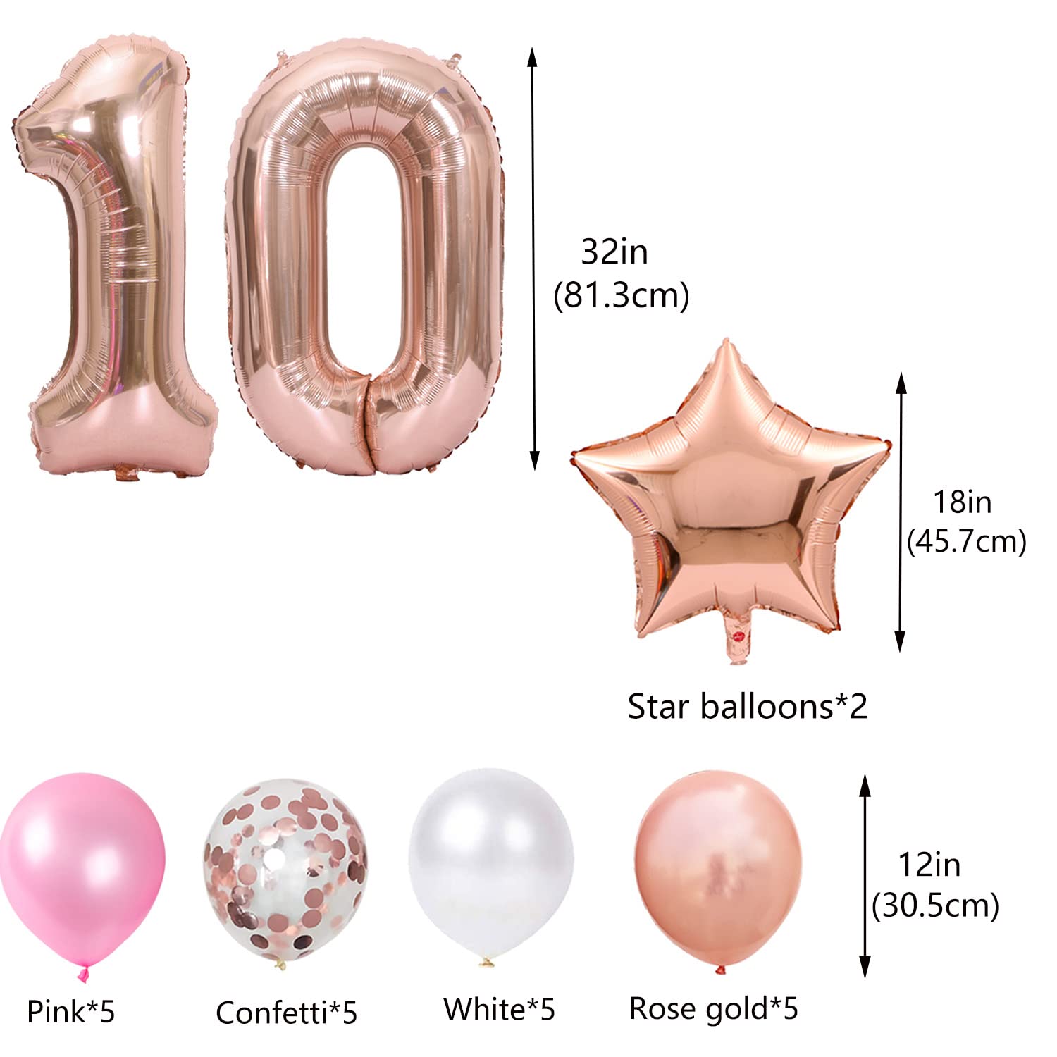 10th Birthday Decorations for Girls - Rose Gold Double Digits Banner, Foil Star Balloons & Confetti Set - Cheers to 10 Years Old Party Supplies - Perfect for Birthday Parties, Photo Backdrops & Milestone Celebrations