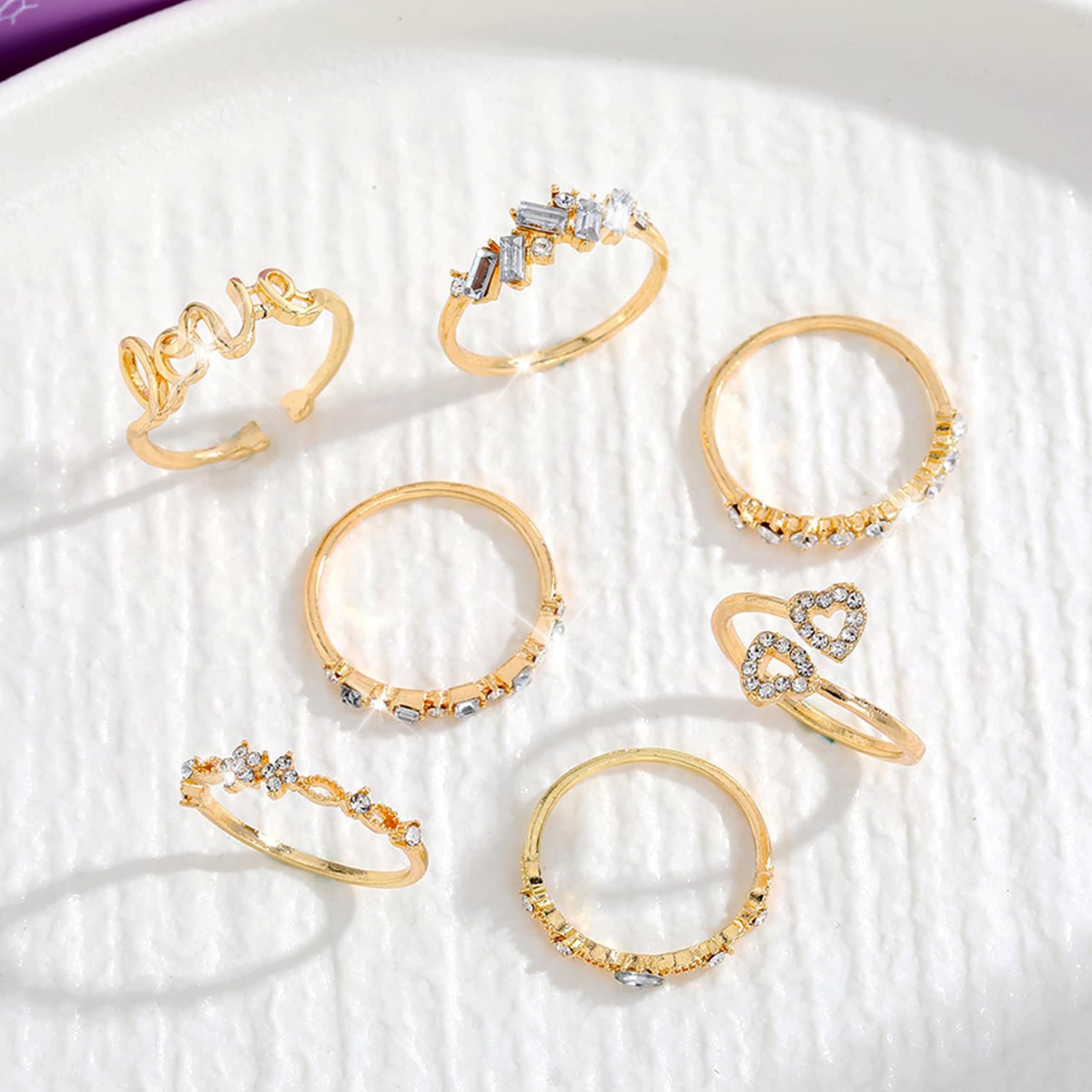 Trendy Gold Stackable Rings for Women - Boho Star Moon Heart Knuckle Rings Set, Minimalist Jewelry Pack for Birthday Gifts, Easter Basket Stuffers | Perfect for Everyday Wear, Layering & Special Occasions