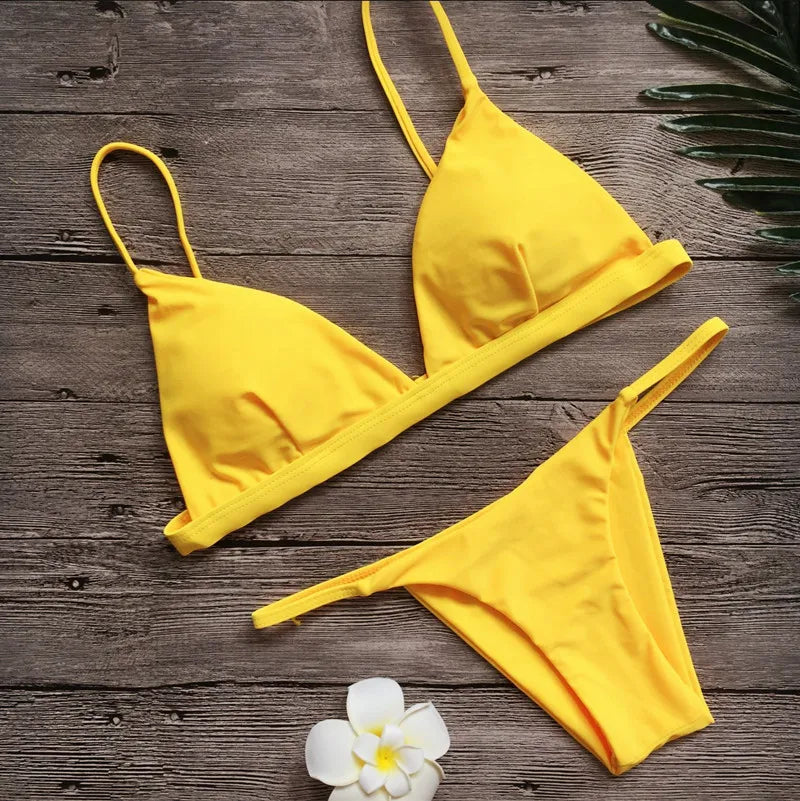 2023 Sexy Push Up Bikini Set - 9 Colors Solid Brazilian Swimsuit for Women, Low Waist Halter Two Piece Bathing Suit | Perfect for Beach Vacation, Pool Party & Summer Getaway